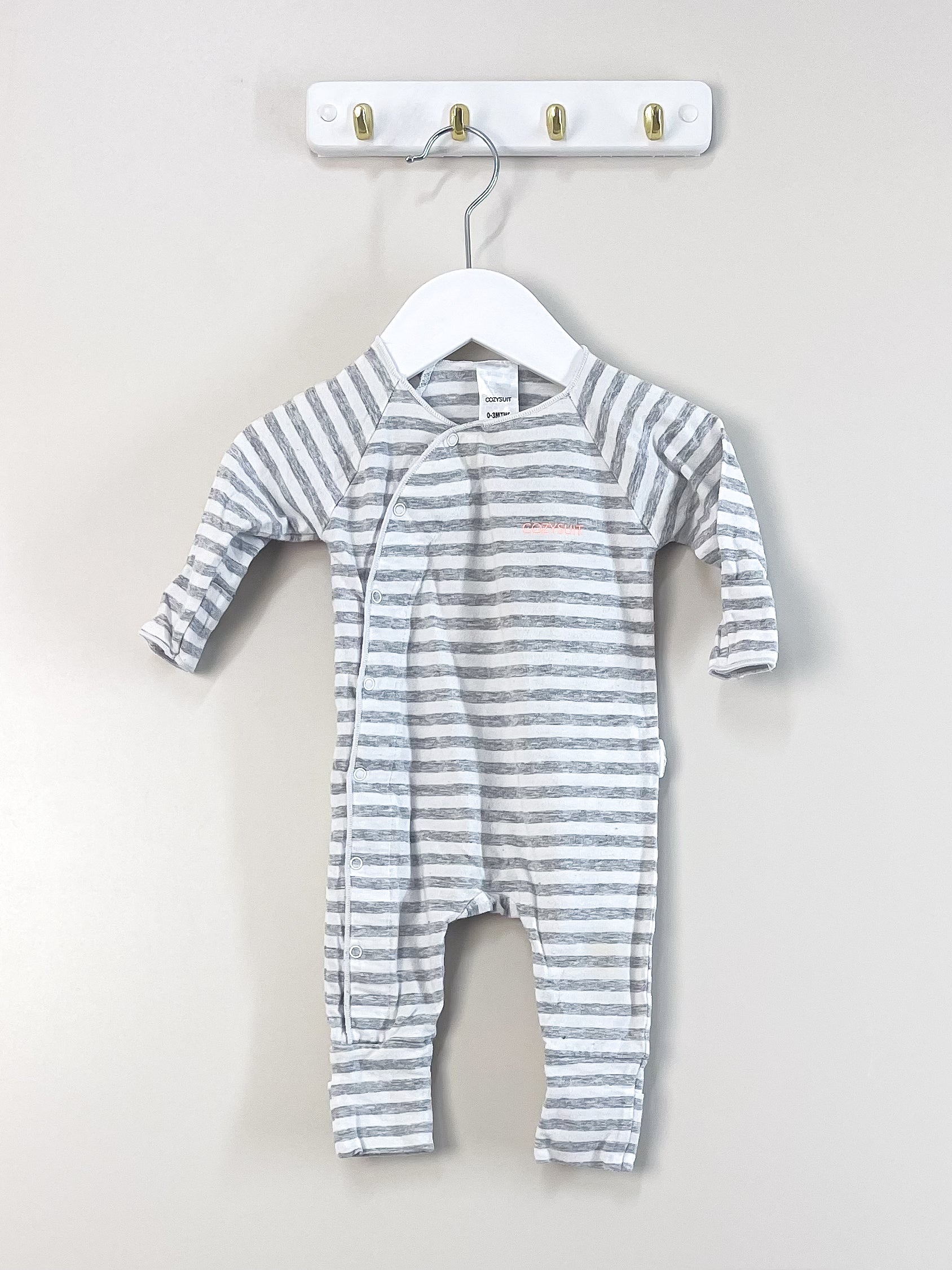 Bonds cozysuit - grey white stripe (0-3m)