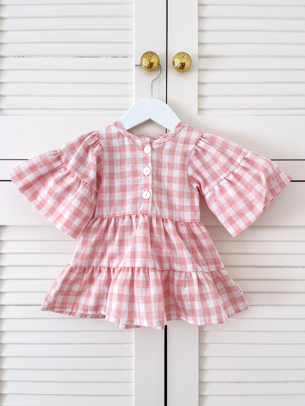 Le Edit linen gingham bell sleeve dress (3-6m)
