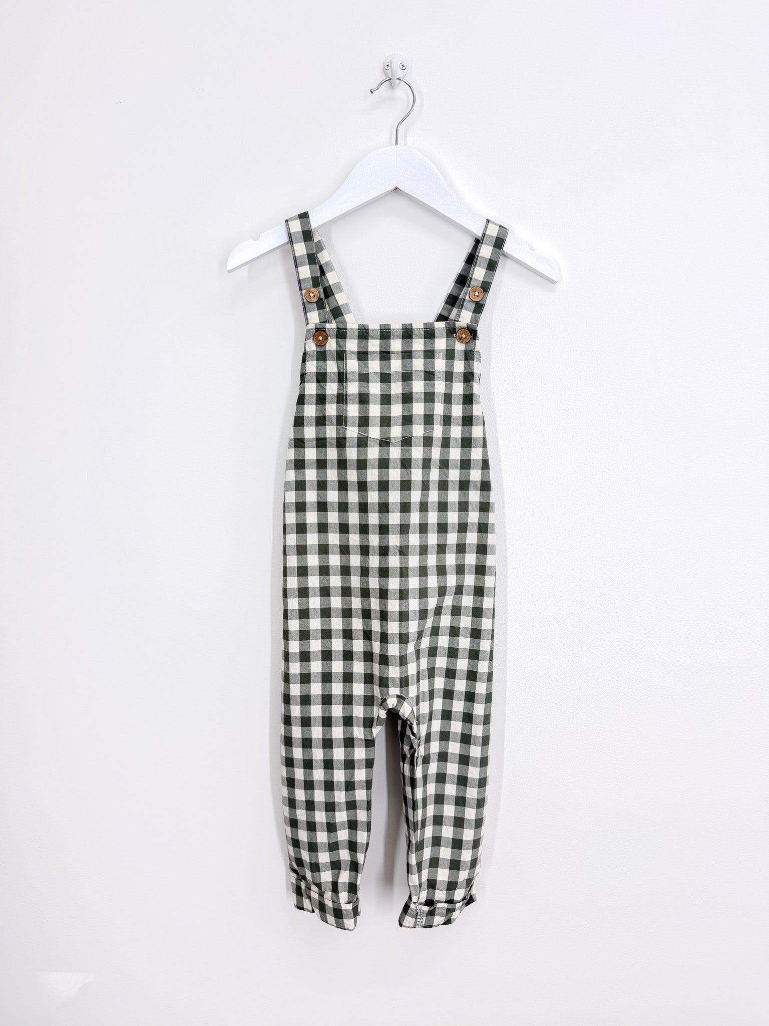 Jamie Kay organic kingston overalls - gingham grape leaf (3y)