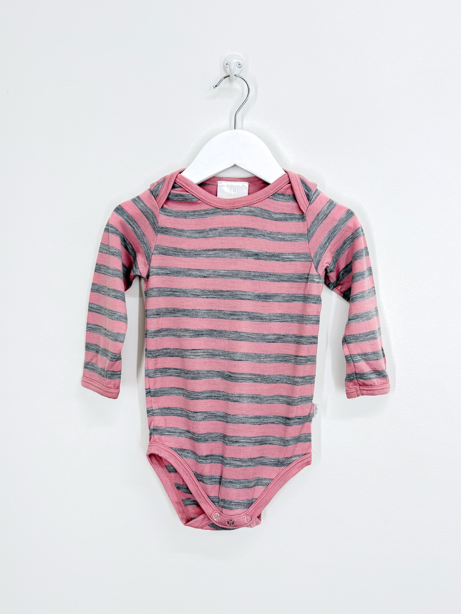 Babu merino bodysuit - pink stripe (1-2y)