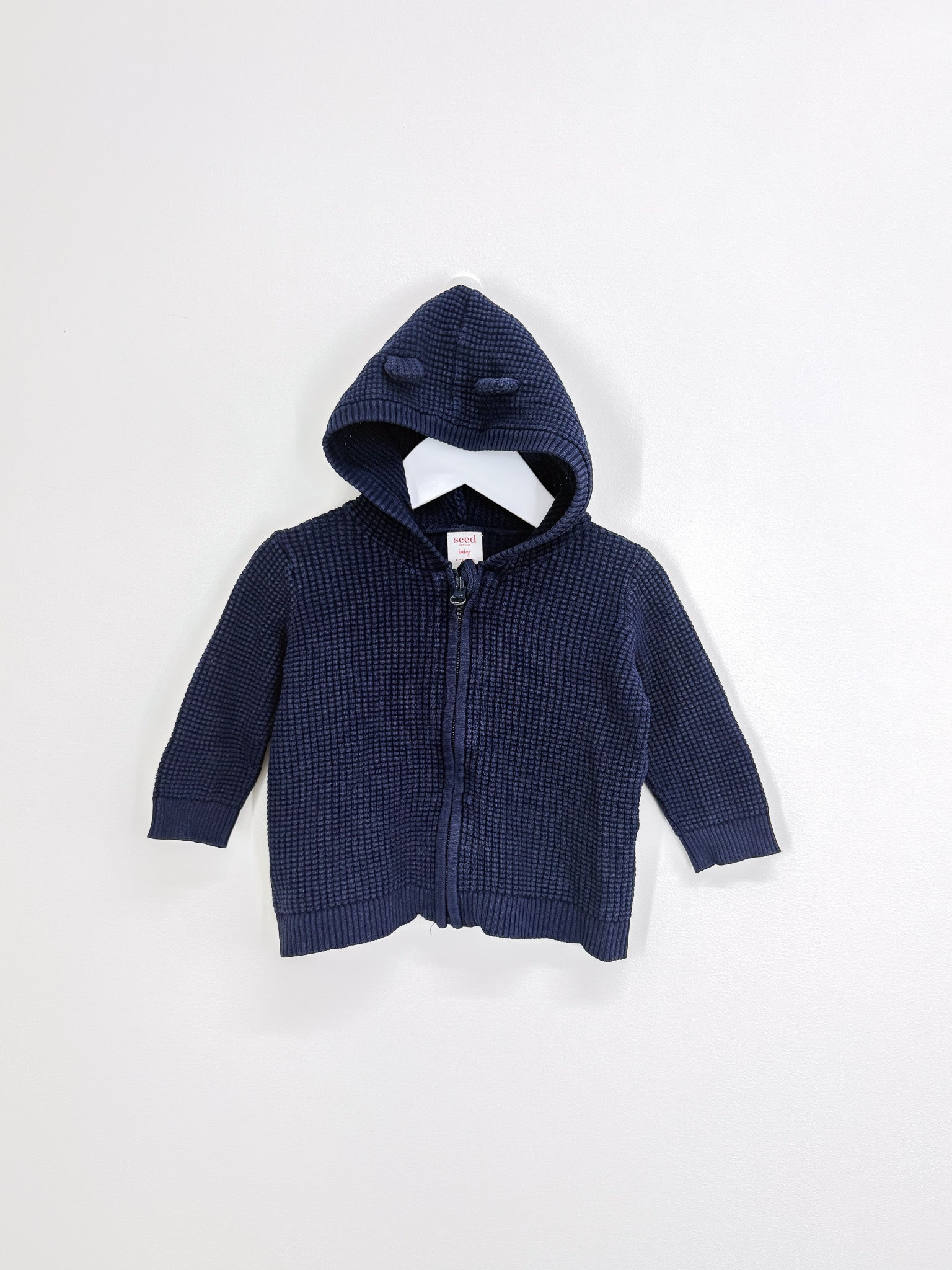 Seed textured zip bear knit hoodie (6-12m)