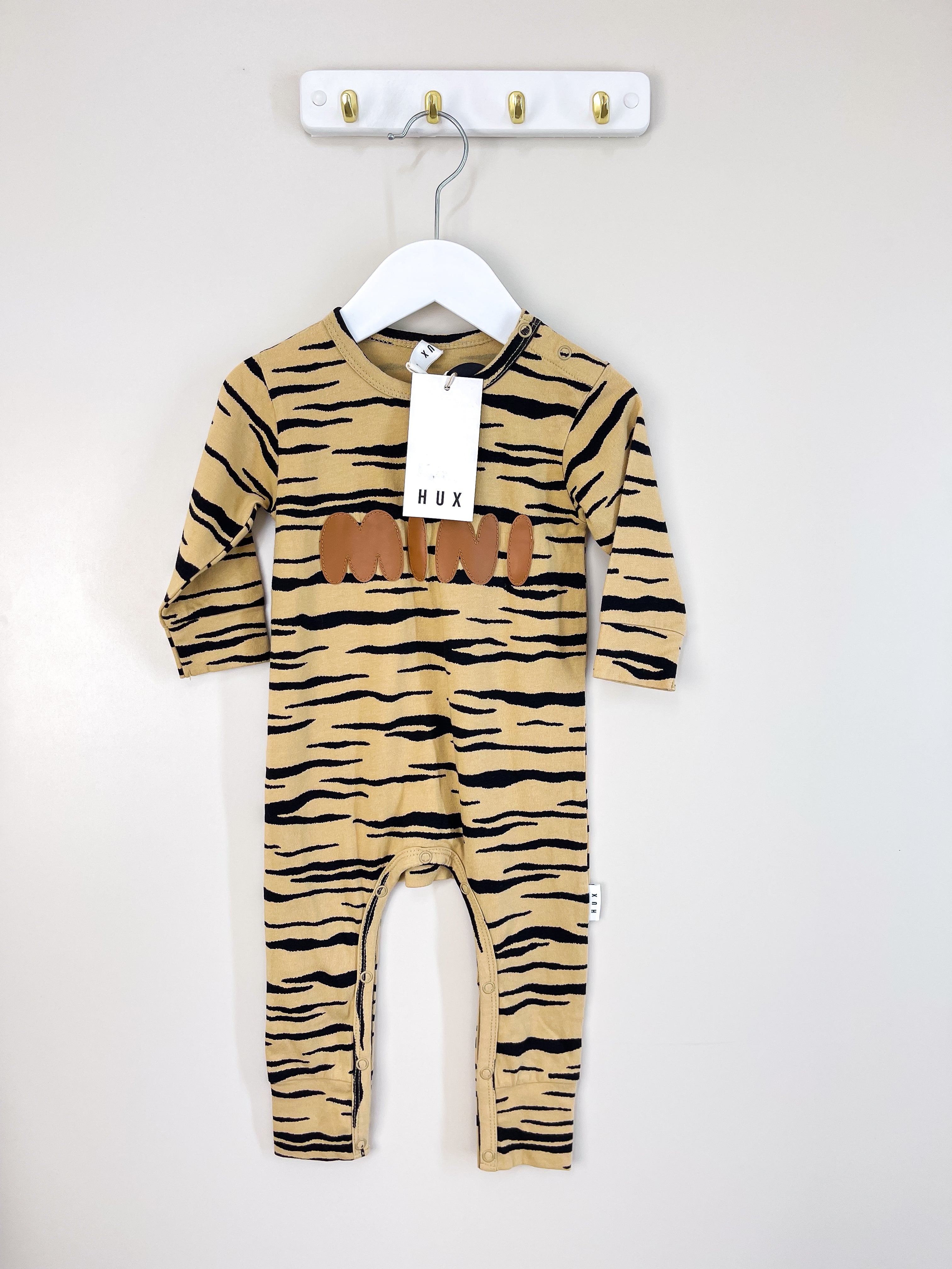 BNWT Hux organic wildcat romper - honey (6-12m)