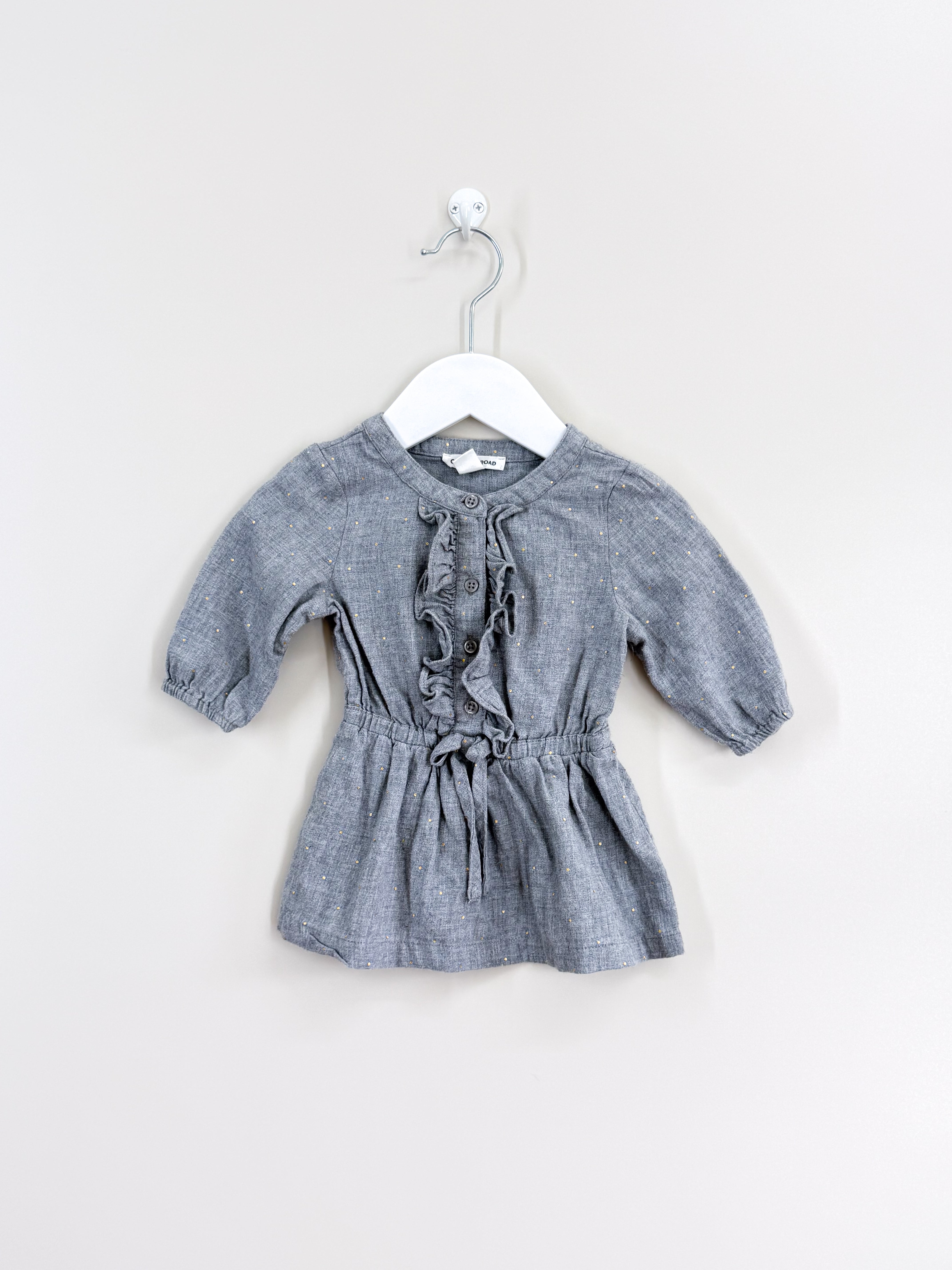 Country Road ruffled placket dress (0-3m)