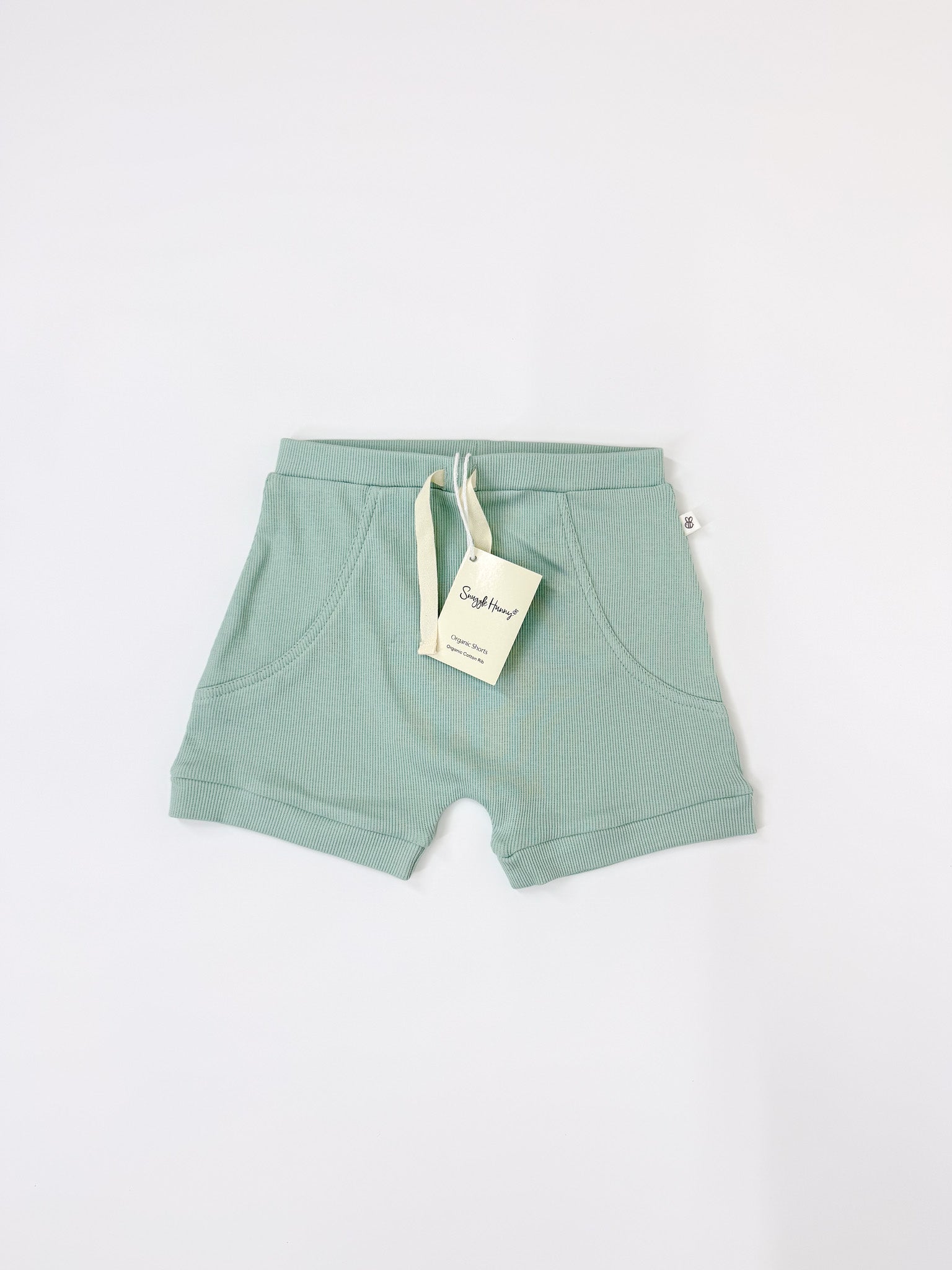 BNWT Snuggle Hunny organic rib shorts - sage (3y)