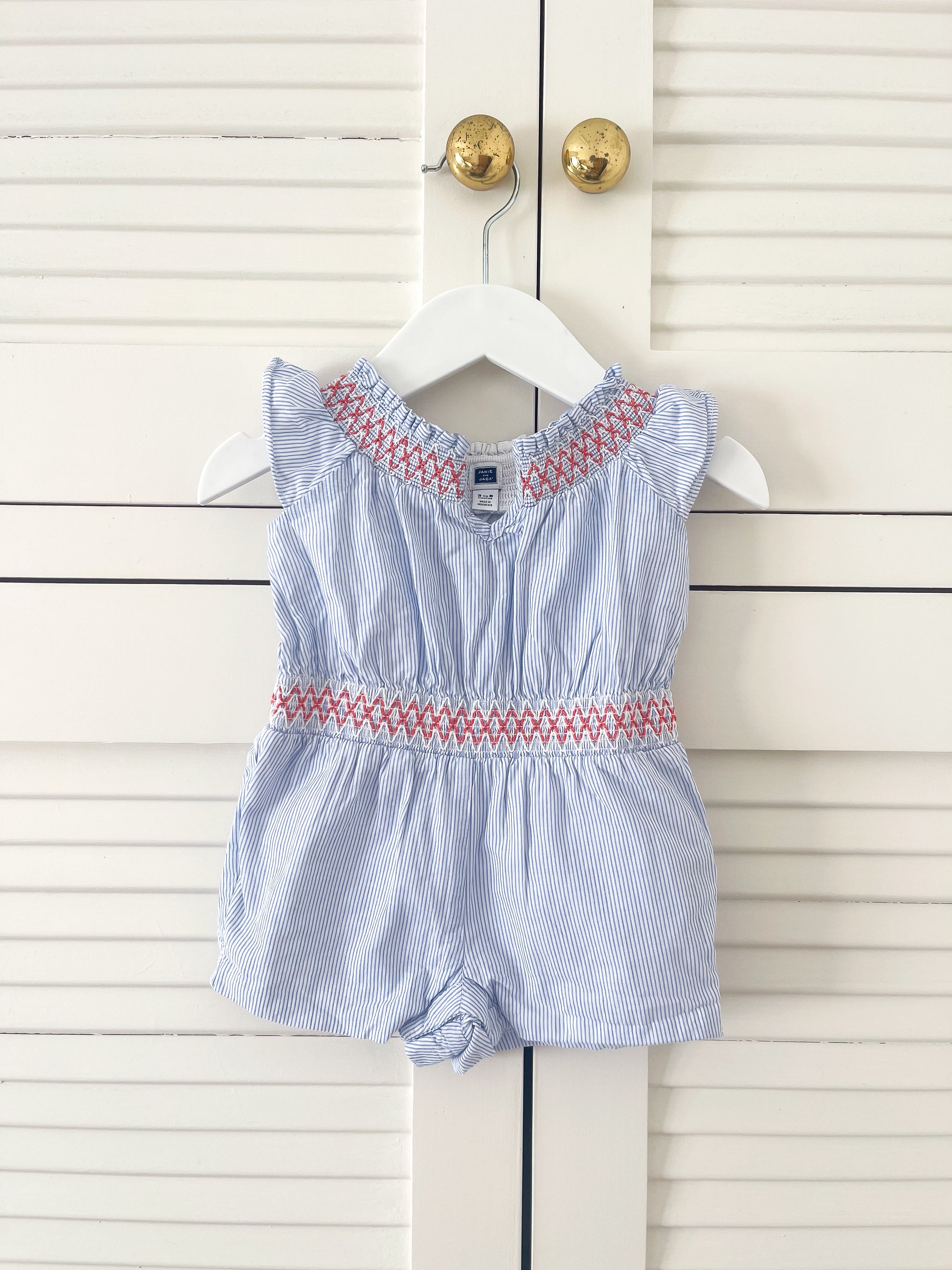 Janie & Jack smocked striped romper (3-6m)