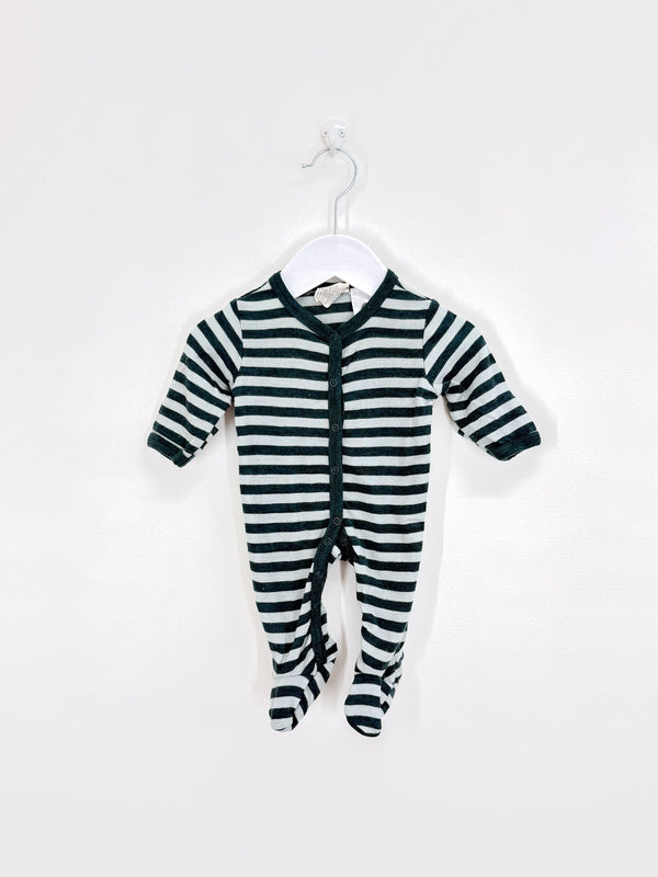 Baby Baby merino button onesie - green stripe (newborn)