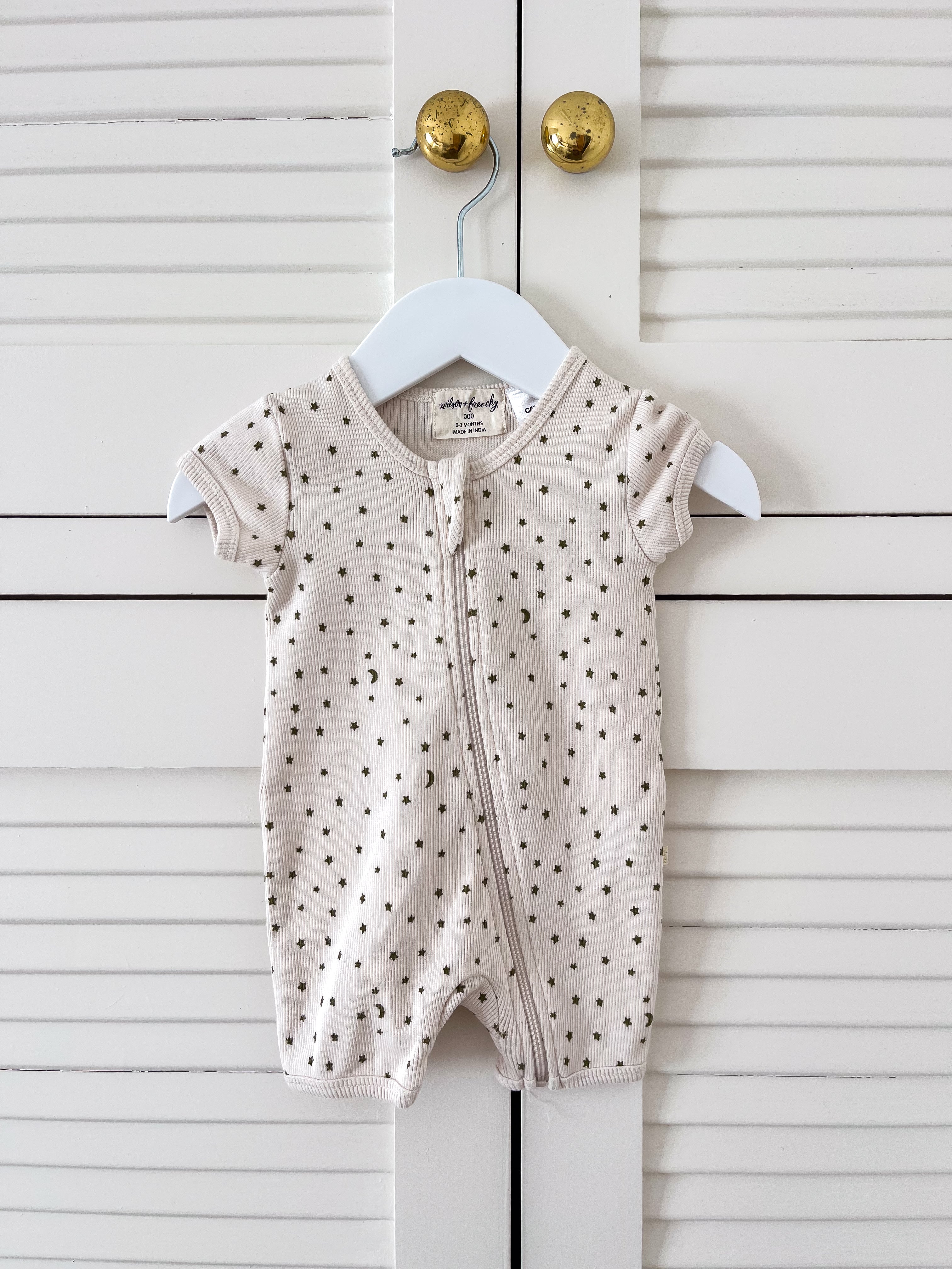 Wilson & Frenchy organic ribbed shortie zipsuit - stars (0-3m)