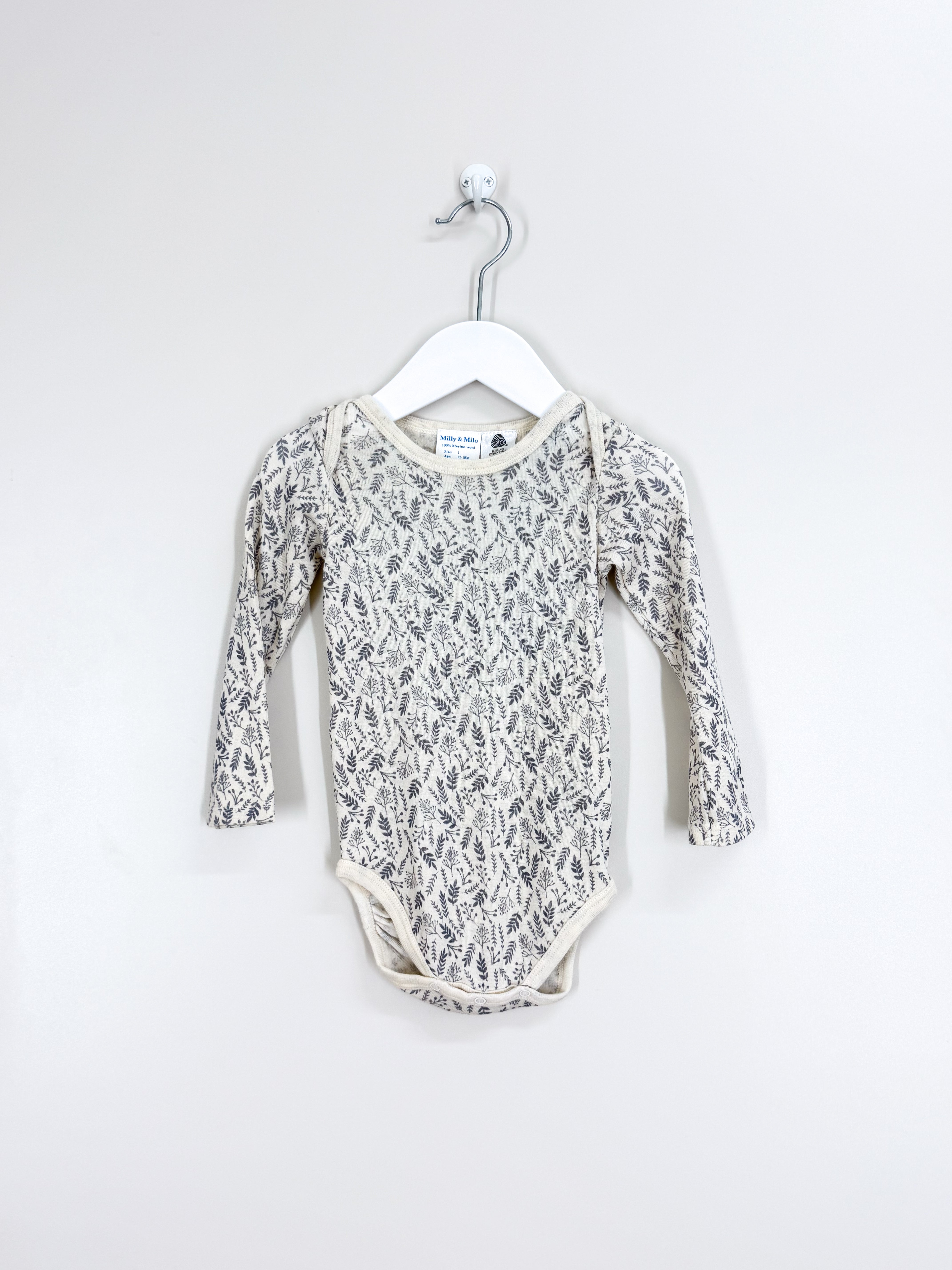 Milly & Milo merino bodysuit - foliage print (12-18m)