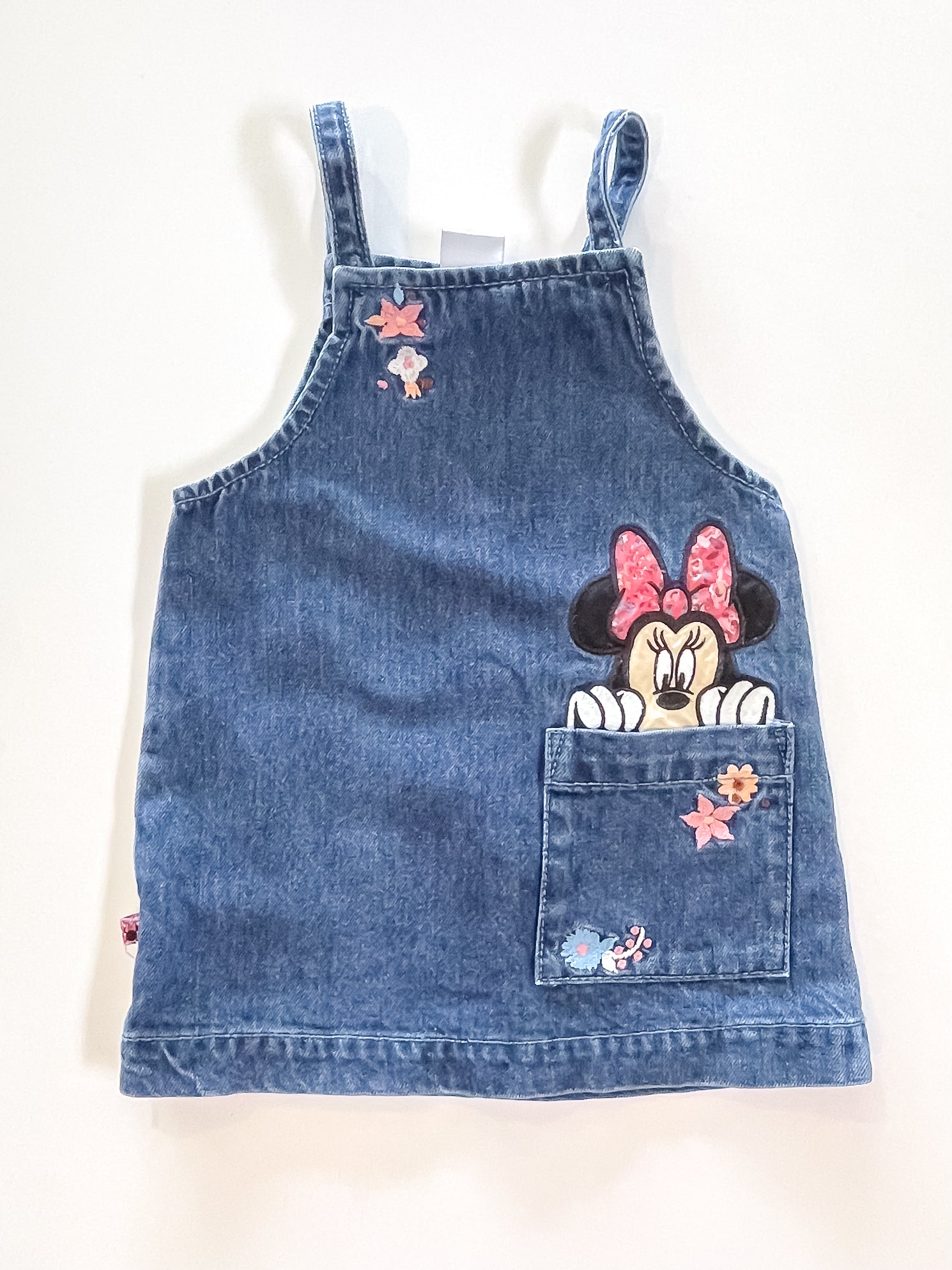 Next Minnie Mouse denim pinafore dress (12-18m)