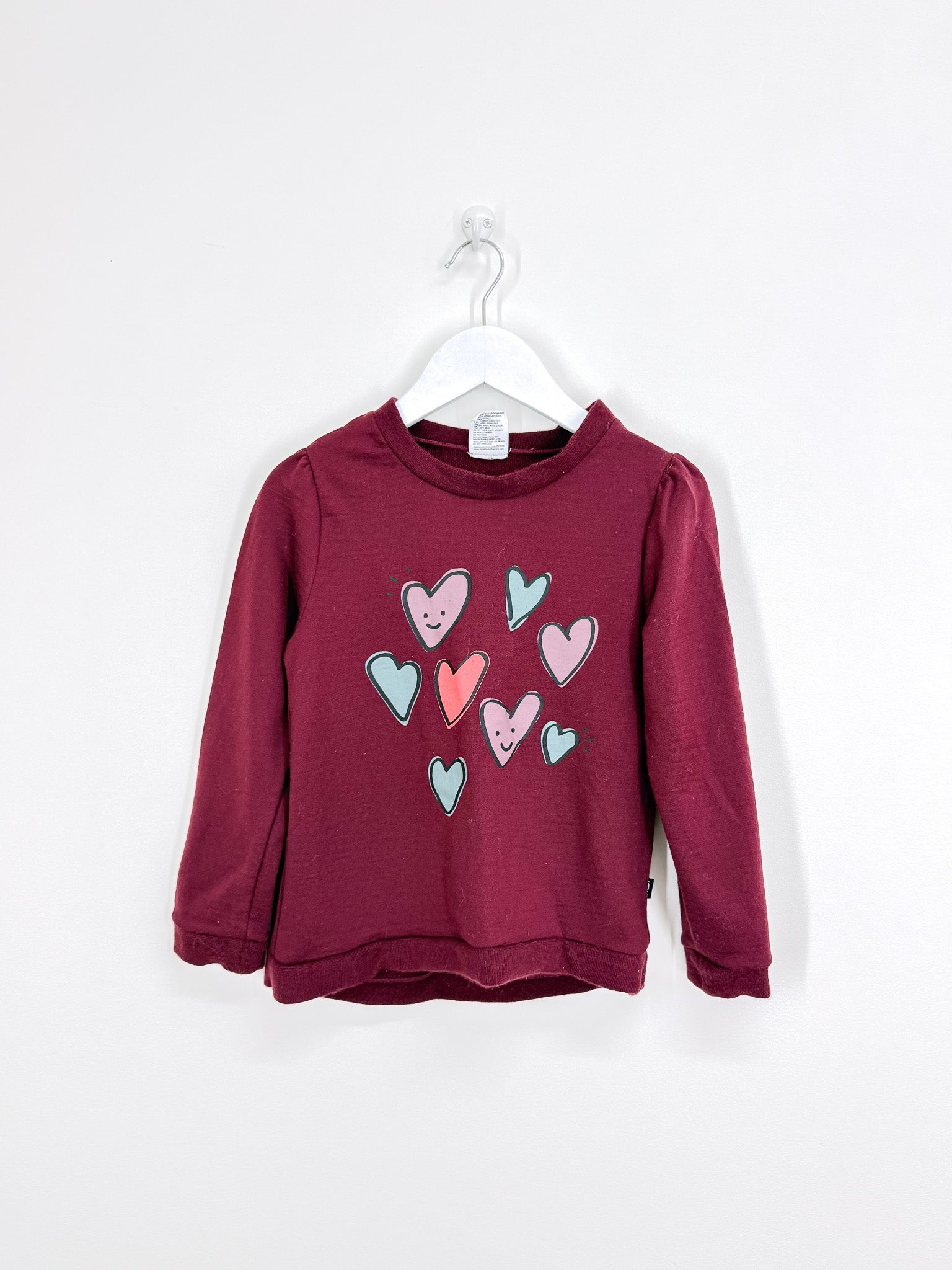 Little Flock Of Horrors merino lulu sweatshirt - merlot hearts (4-5y)