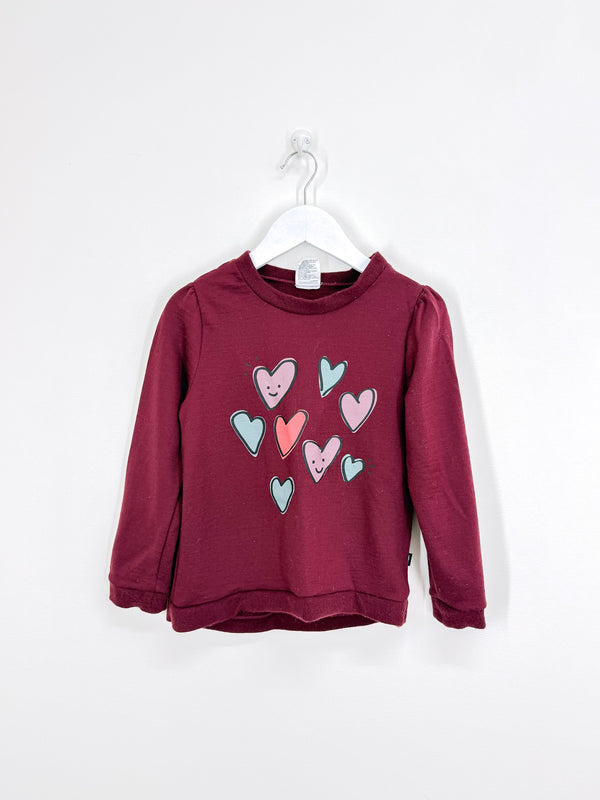 Little Flock Of Horrors merino lulu sweatshirt - merlot hearts (4-5y)