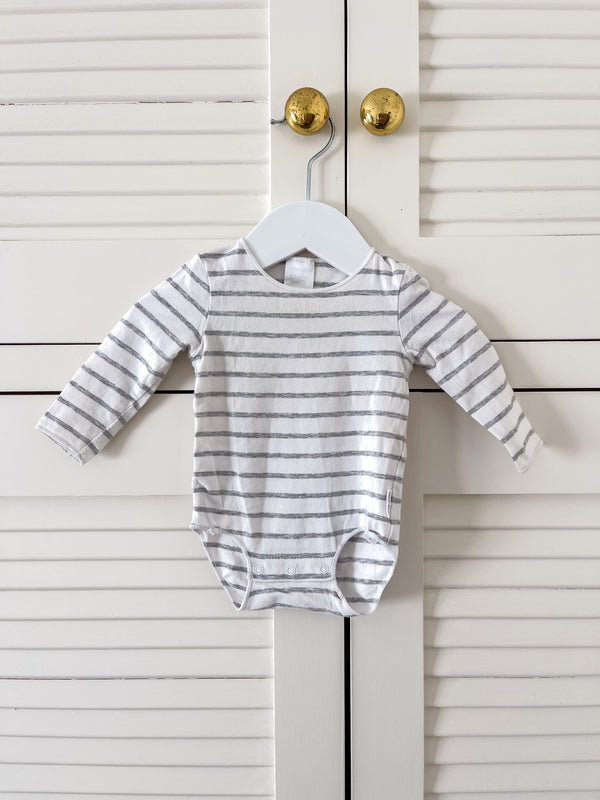 Bonds long sleeve bodysuit - white grey stripe (6-12m)