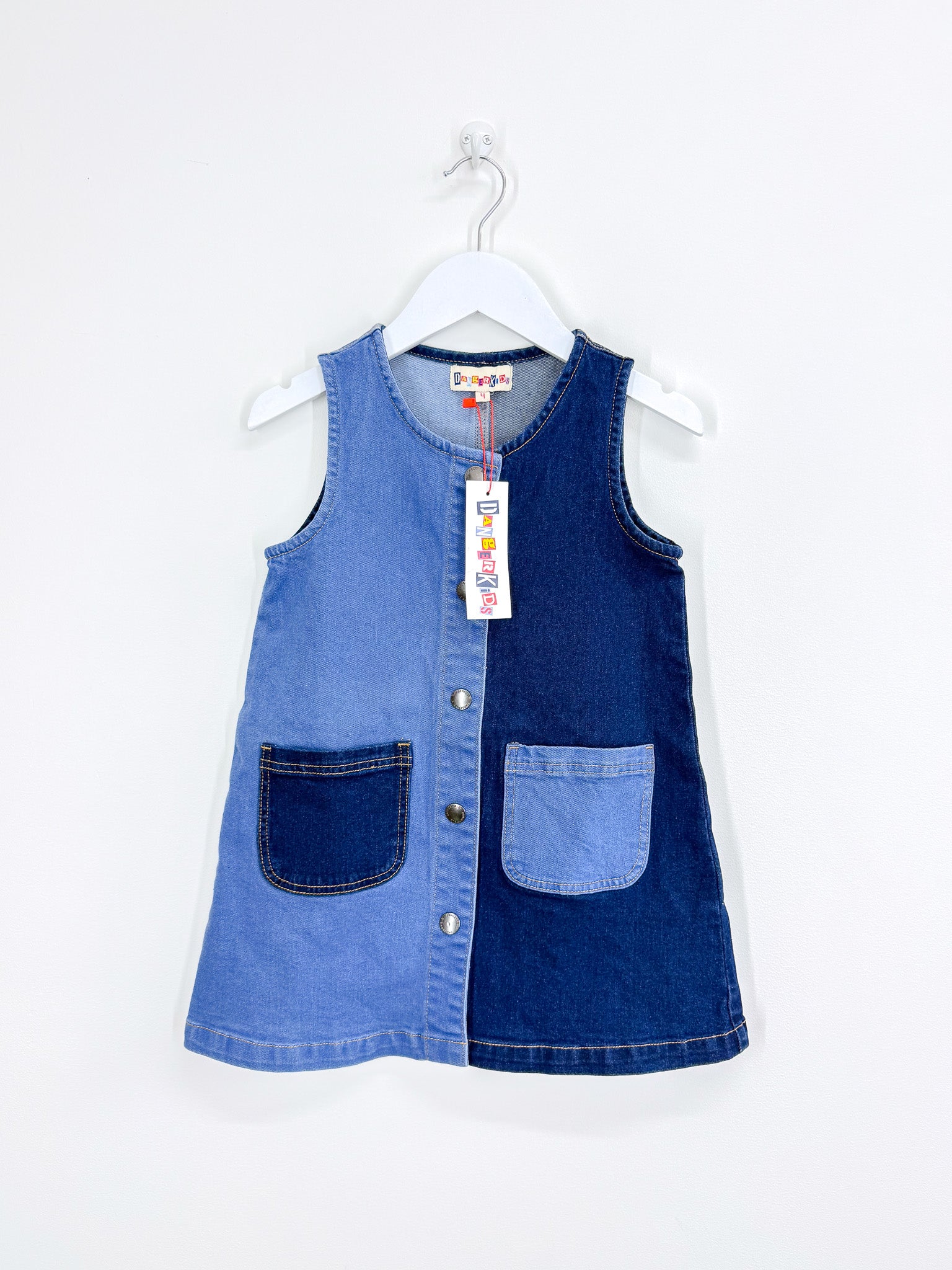 BNWT Dangerkids split wash denim pinafore dress (4y)