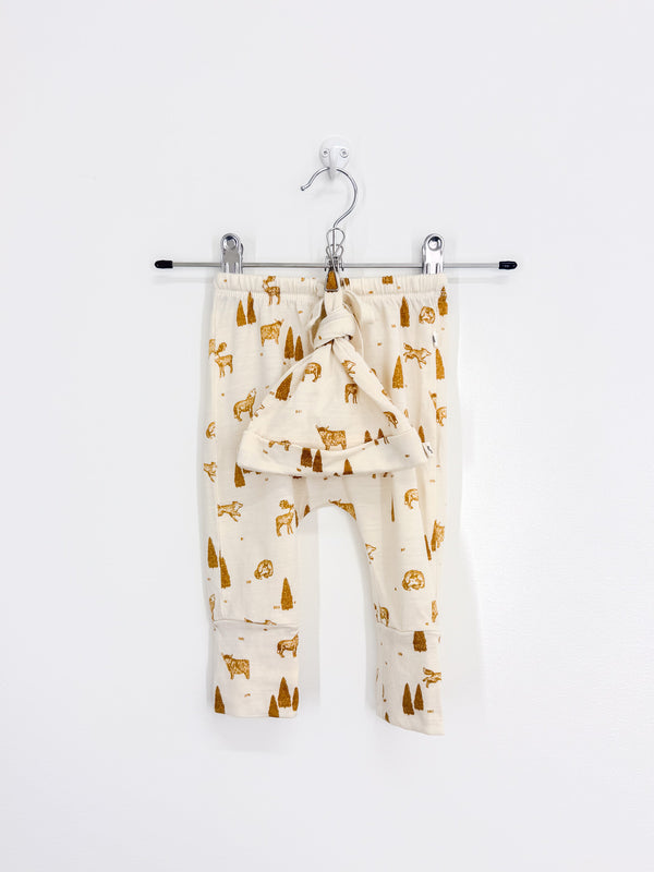 Nature Baby merino drawstring pants + knot beanie (0-3m)