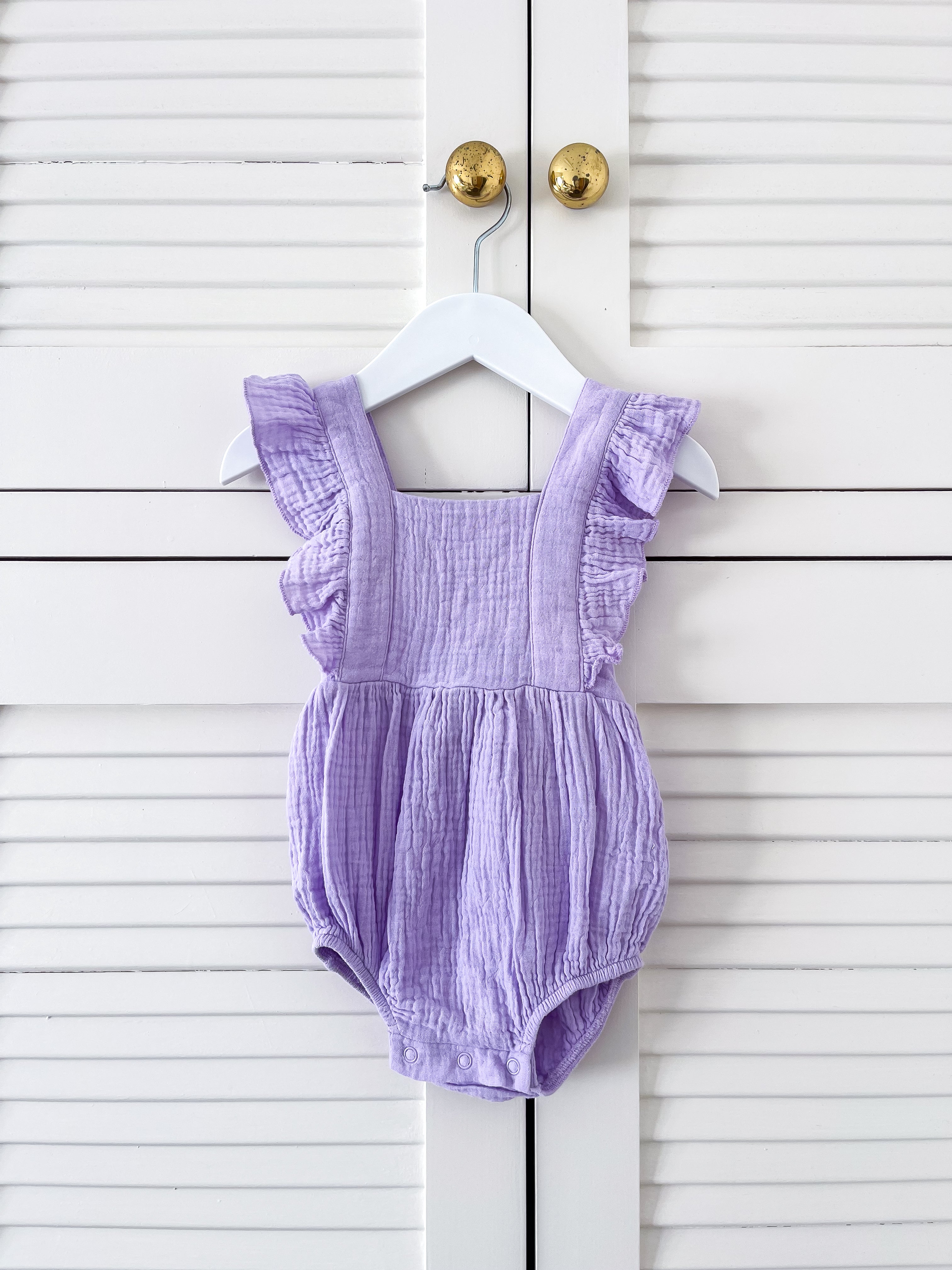 BNWT Hello Poppet organic dakota romper - lilac (12-18m)