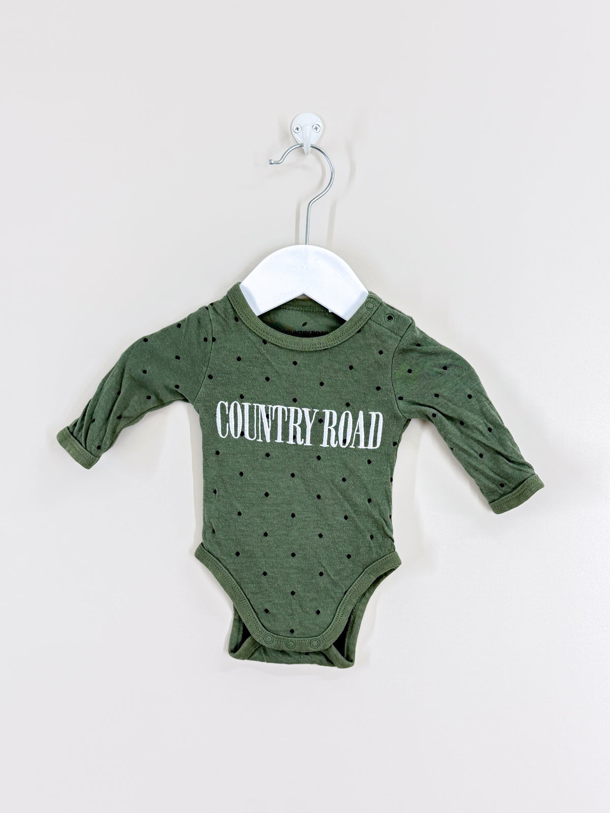 Country Road heritage organic long sleeve bodysuit - green spot (0-3m)