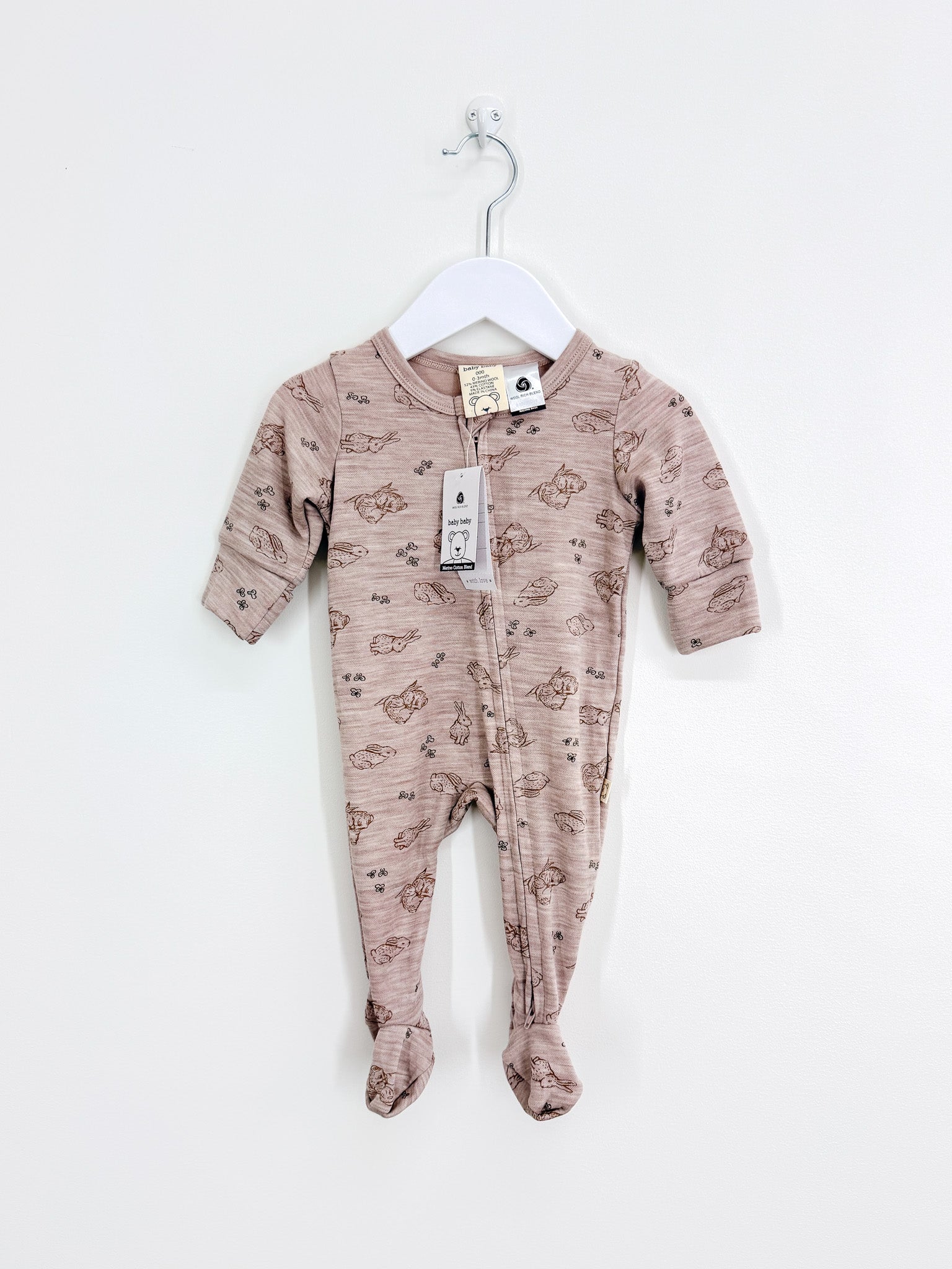 BNWT Baby Baby merino zipsuit - bunny (0-3m)
