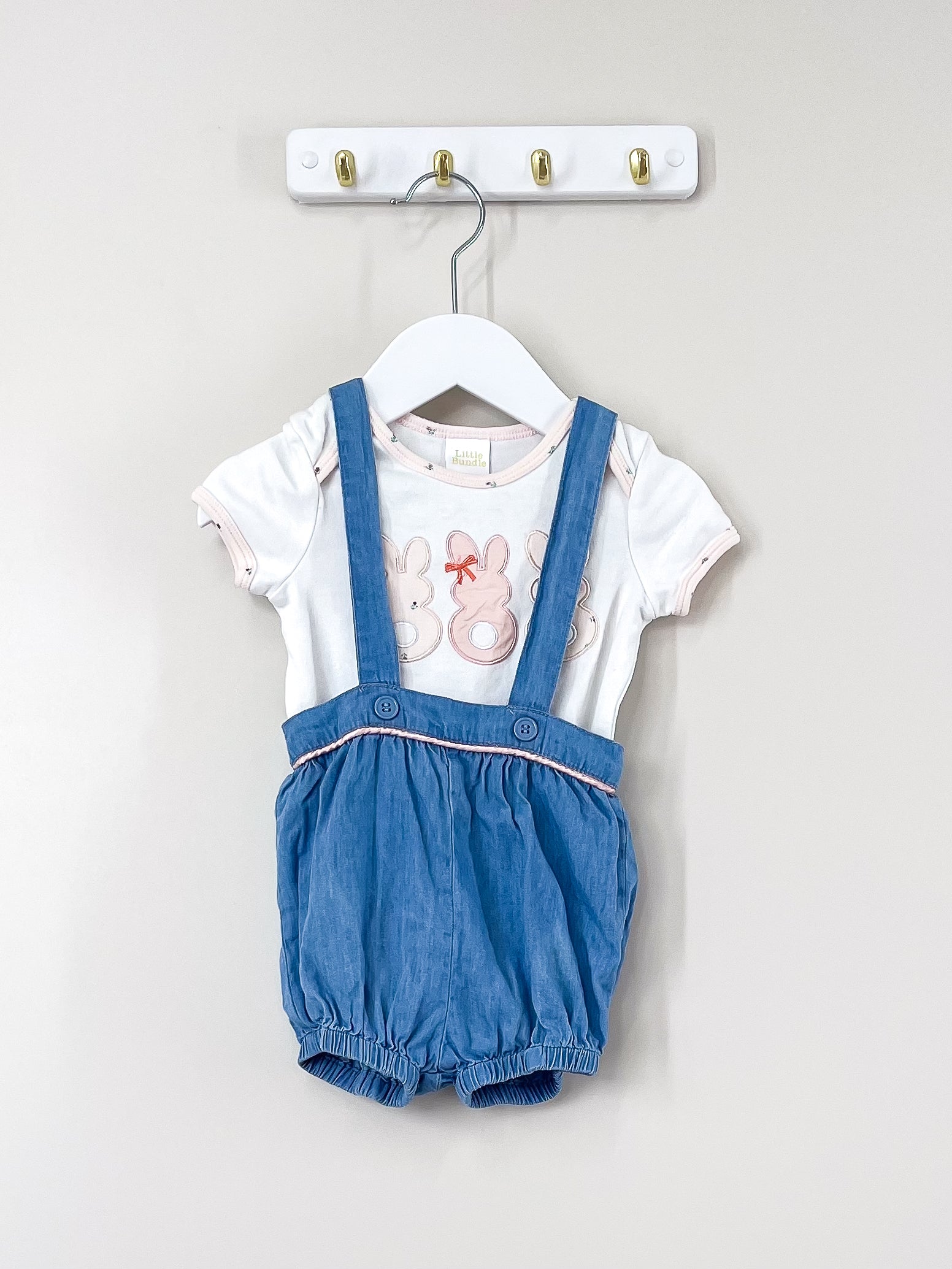Little Bundle bunny bodysuit + romper set (3-6m)