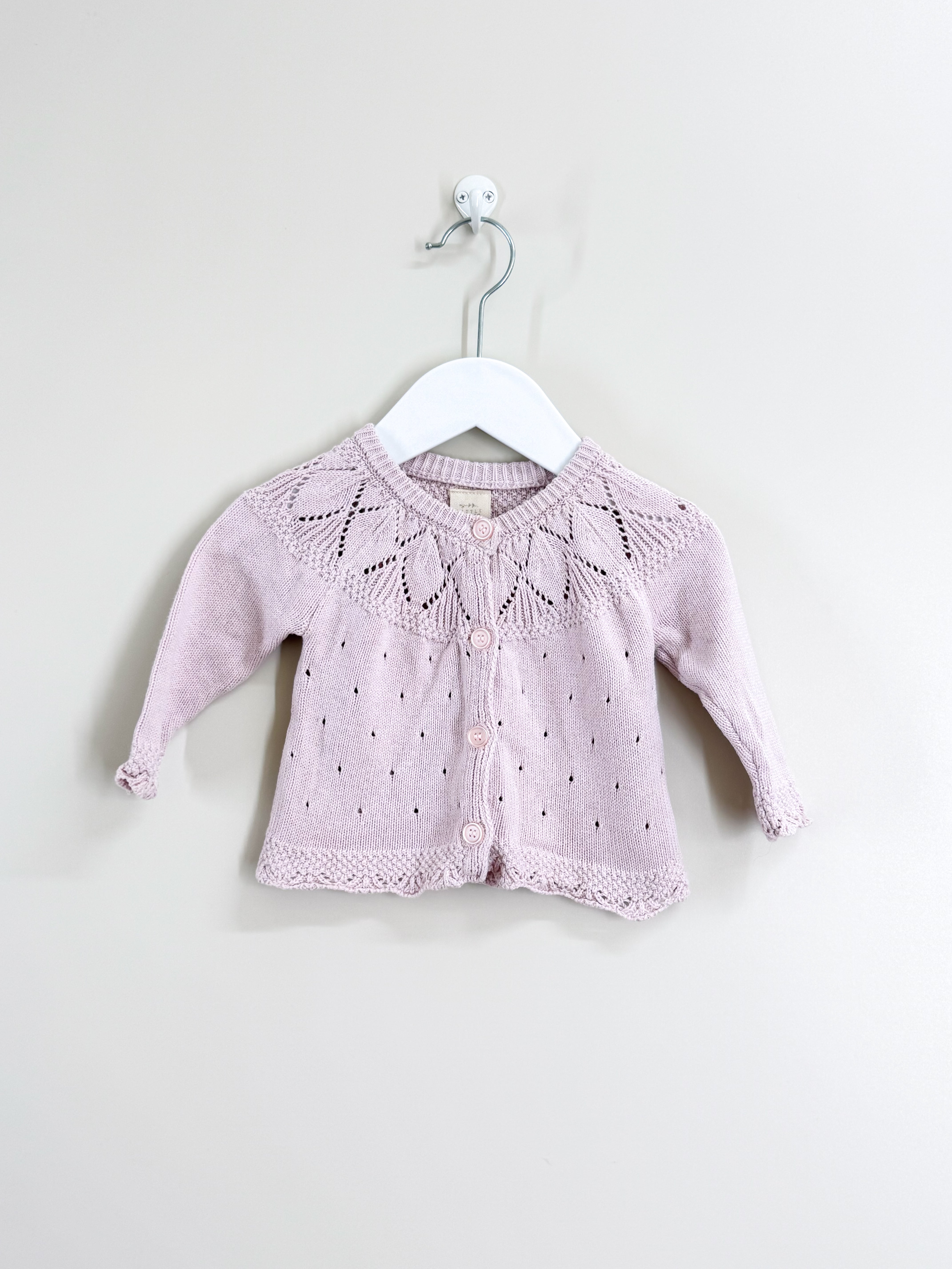 Little Bundle lilac pointelle cardigan (0-3m)