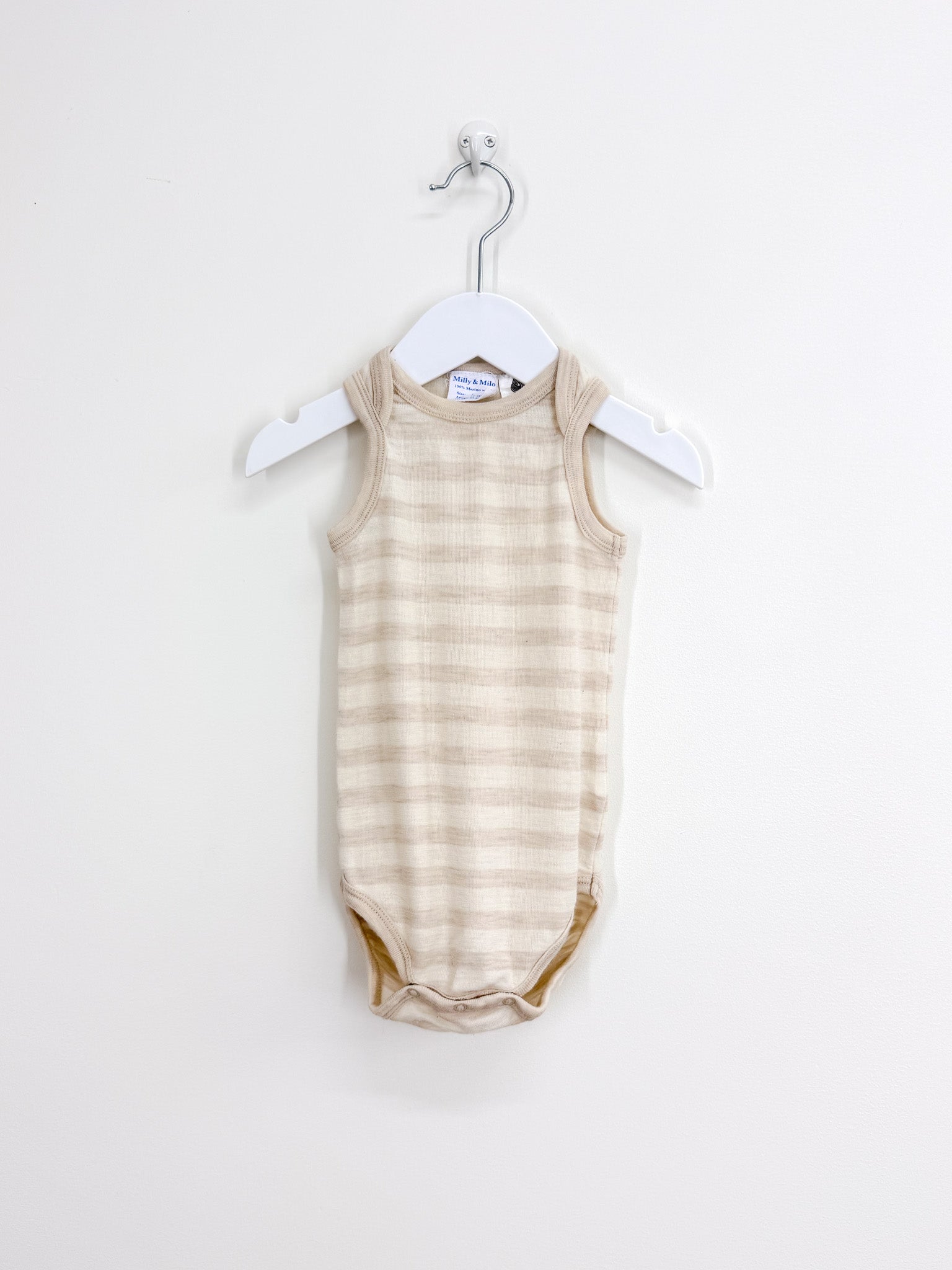 Milly  & Milo merino singletsuit - beige stripe (12-18m)