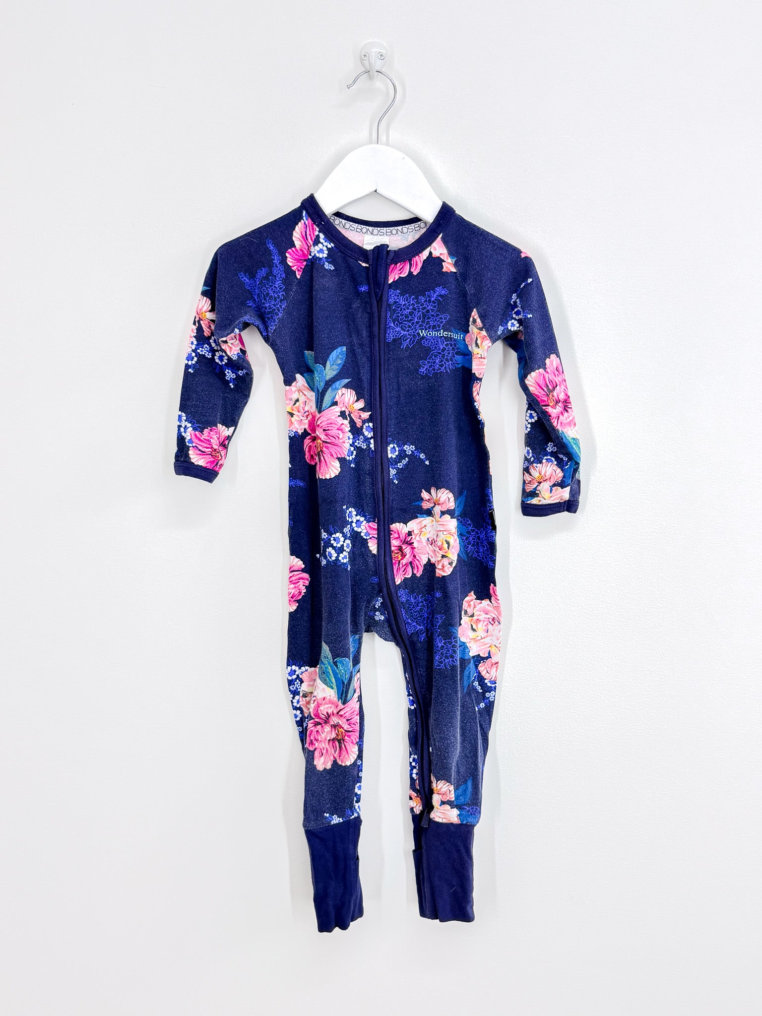 Bonds wondersuit - navy floral (12-18m)