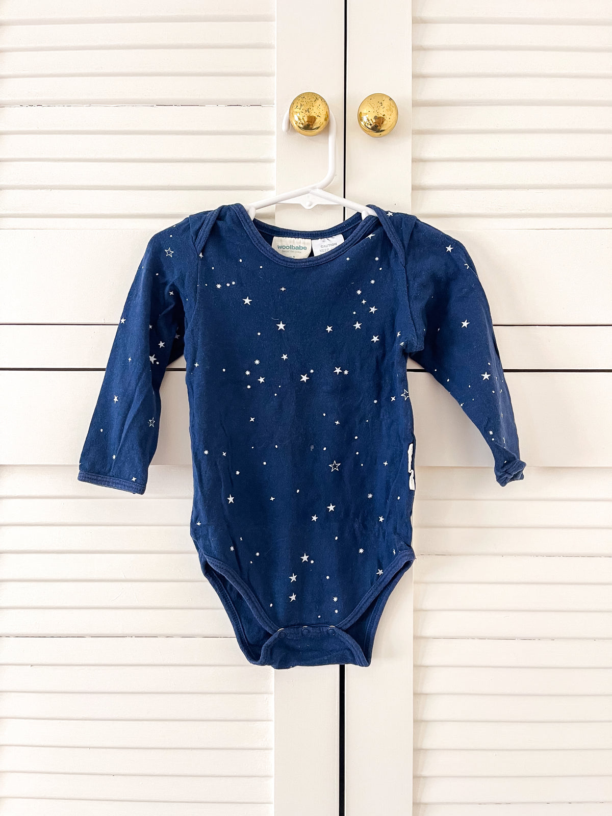 Woolbabe merino cotton long sleeve bodysuit - tekapo stars (3-6m)