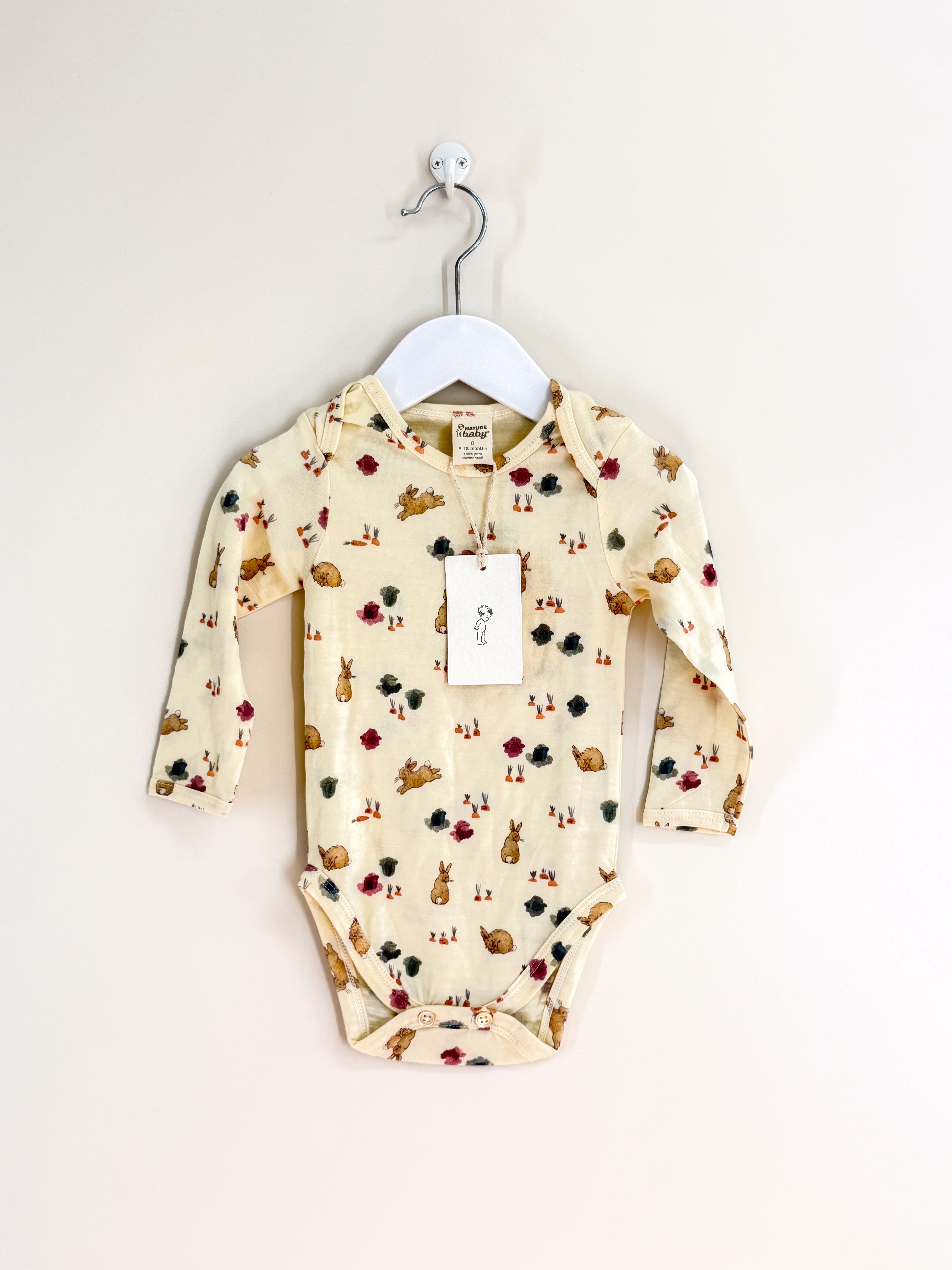 BNWT Nature Baby merino bodysuit - country bunny (6-12m)