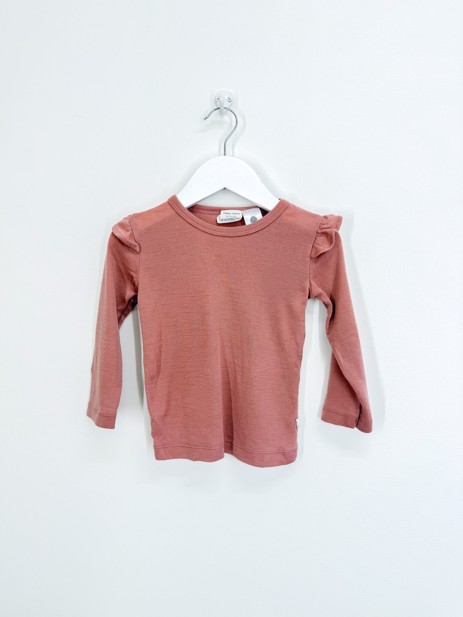 Baby Baby merino frill long sleeve tee - rose blush (18-24m)