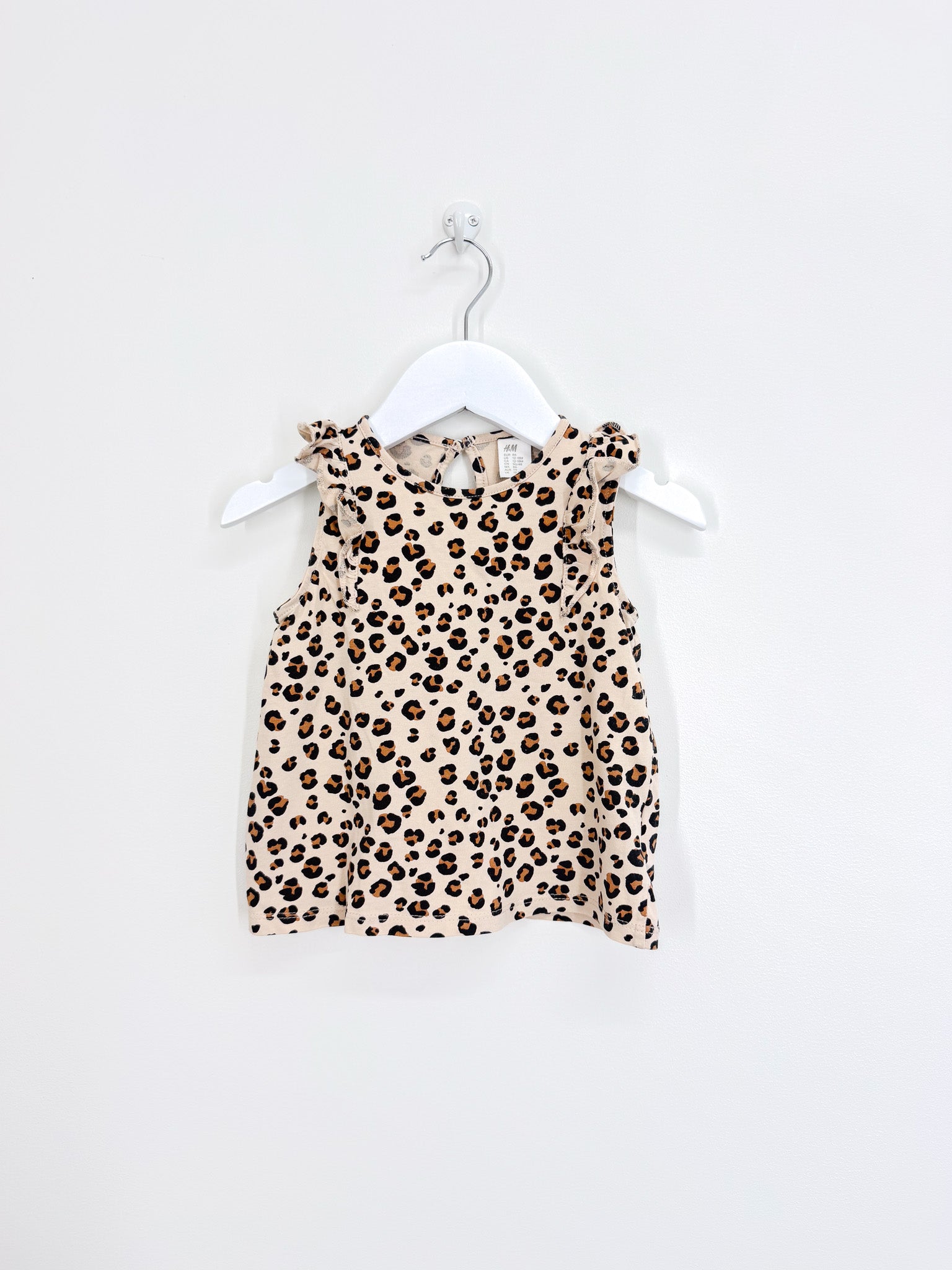 H&M sleeveless leopard frill top (12-18m)