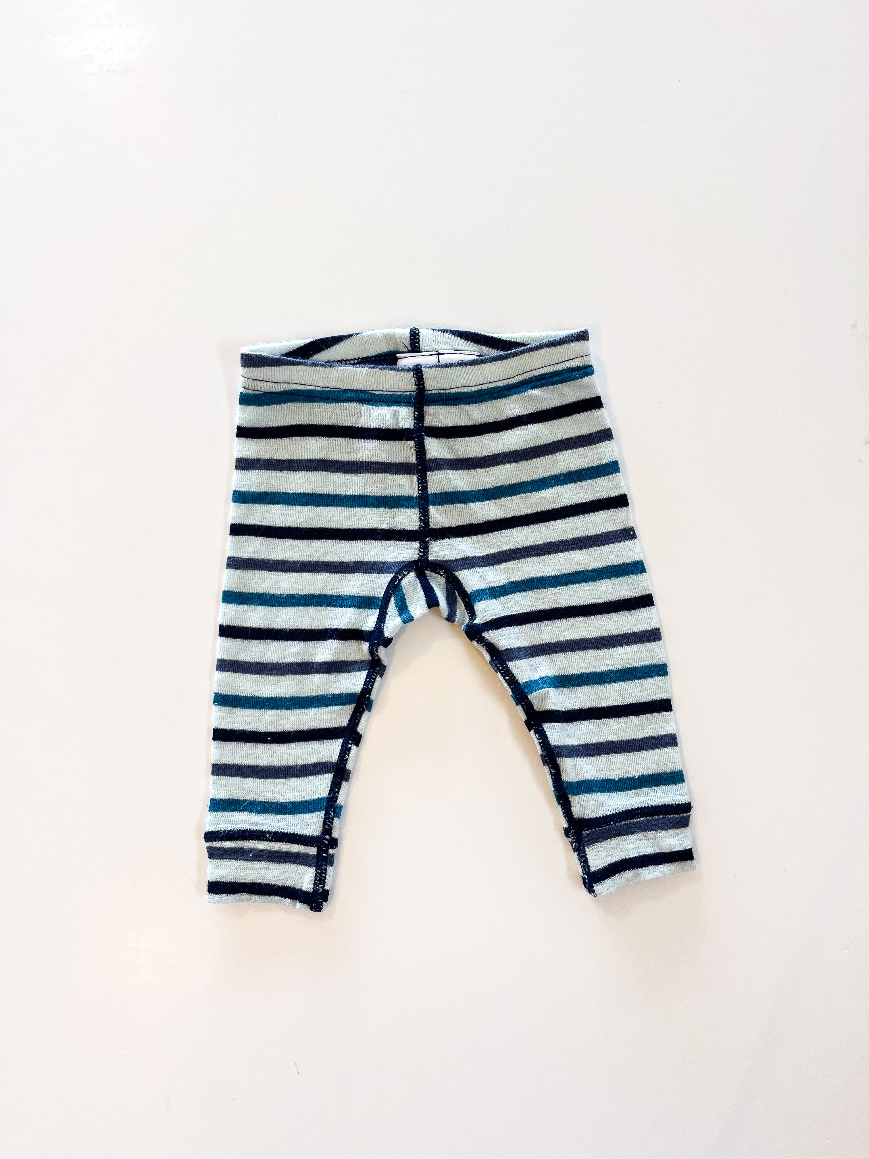 Teeny Weeny merino leggings - blue green stripe (0-3m) (Copy)