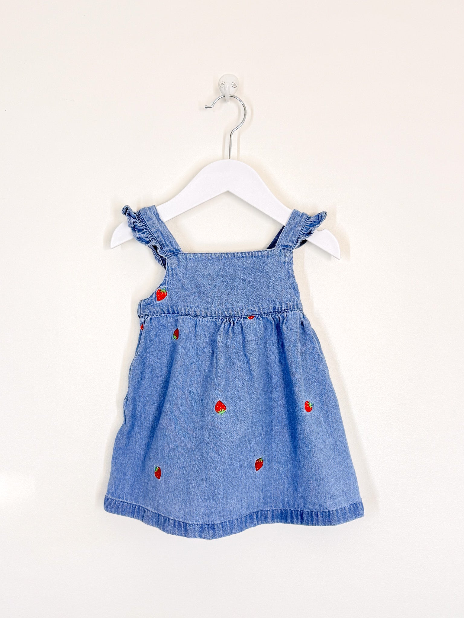 Frugi organic chambray strawberry dress (9-12m)