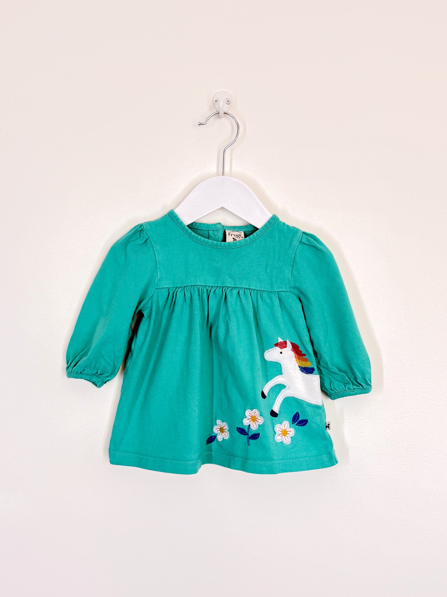 Frugi organic long sleeve unicorn dress (3-6m)