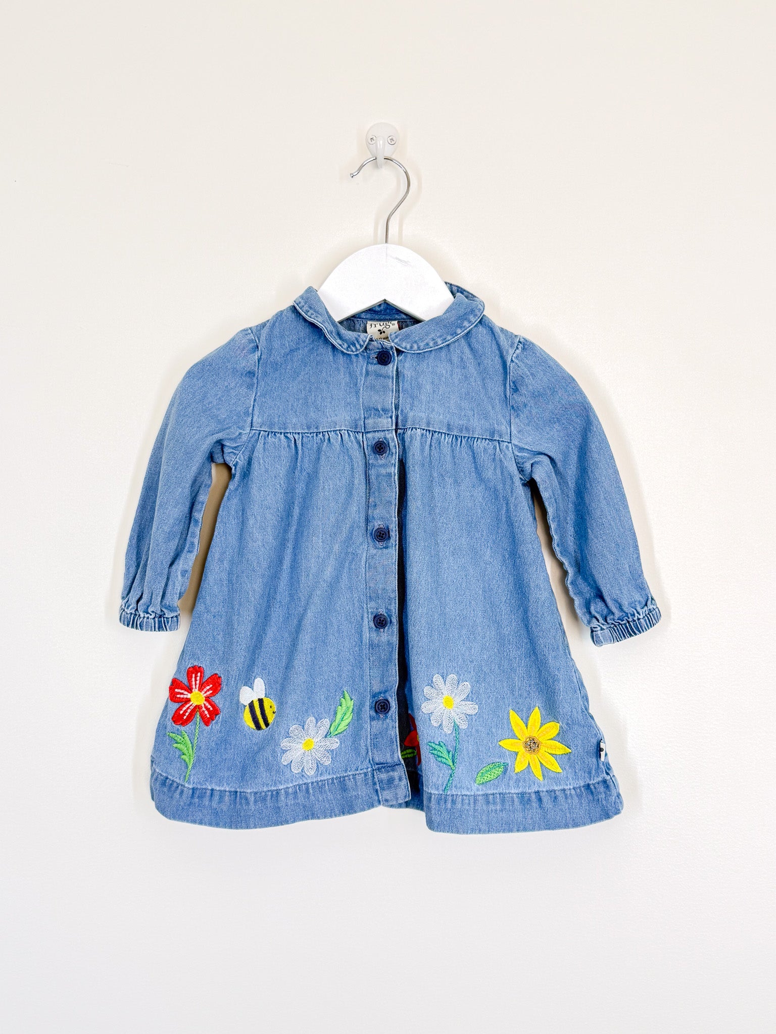 Frugi organic embroidered chambray dress (9-12m)