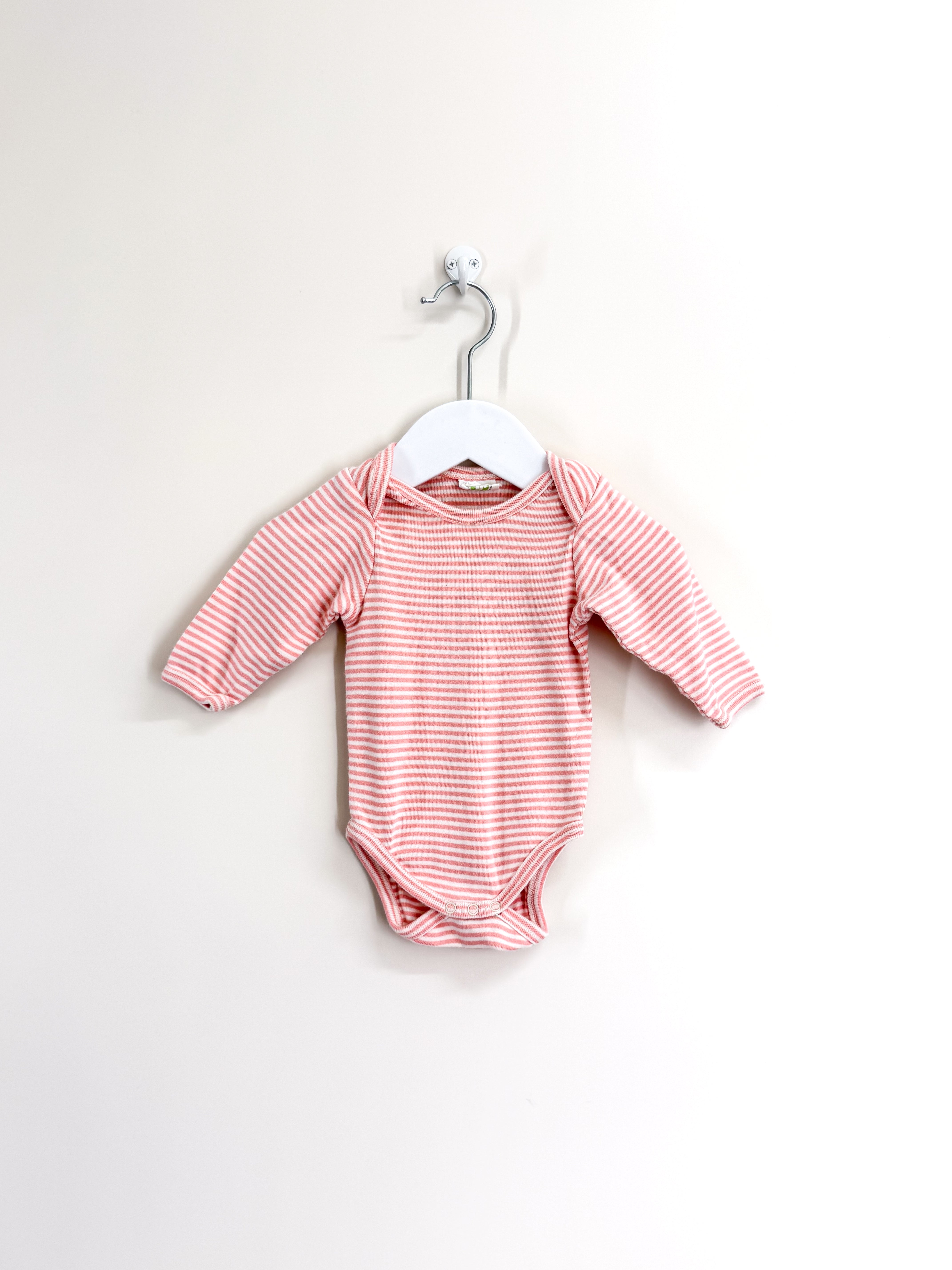 Nature Baby organic long sleeve bodysuit - pink stripe (0-3m)