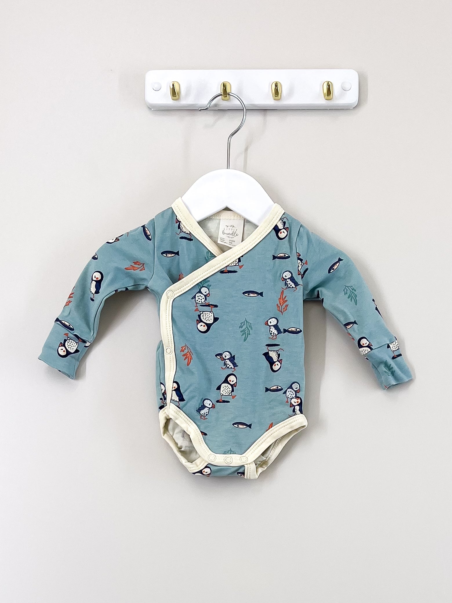 Little Bundle puffin kimono bodysuit (newborn)