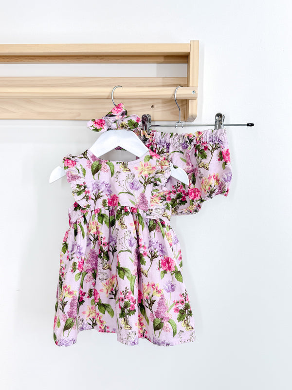Tu floral dress, bloomers + headband set (6-9m)