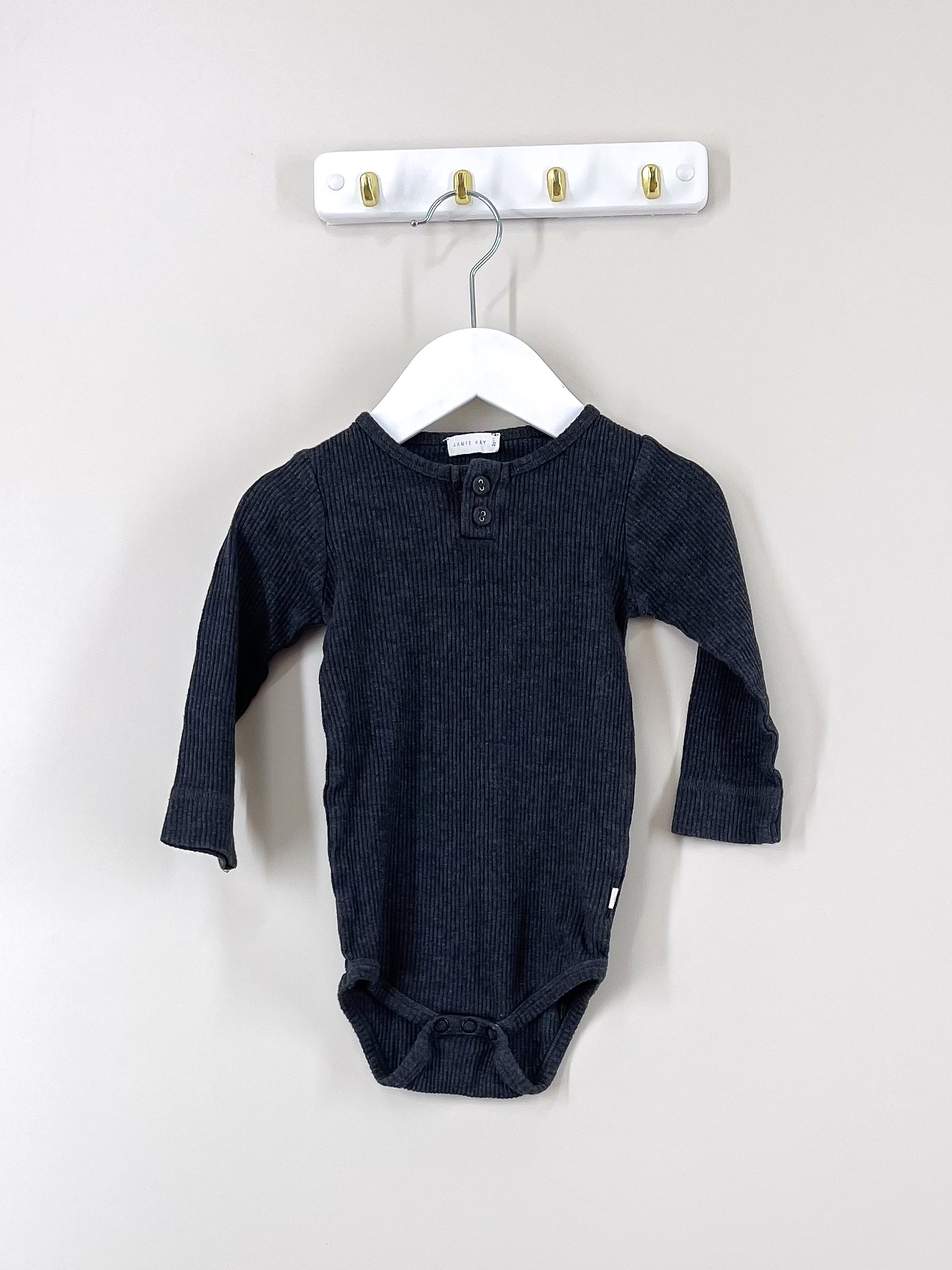 Jamie Kay organic rib bodysuit - charcoal (newborn)