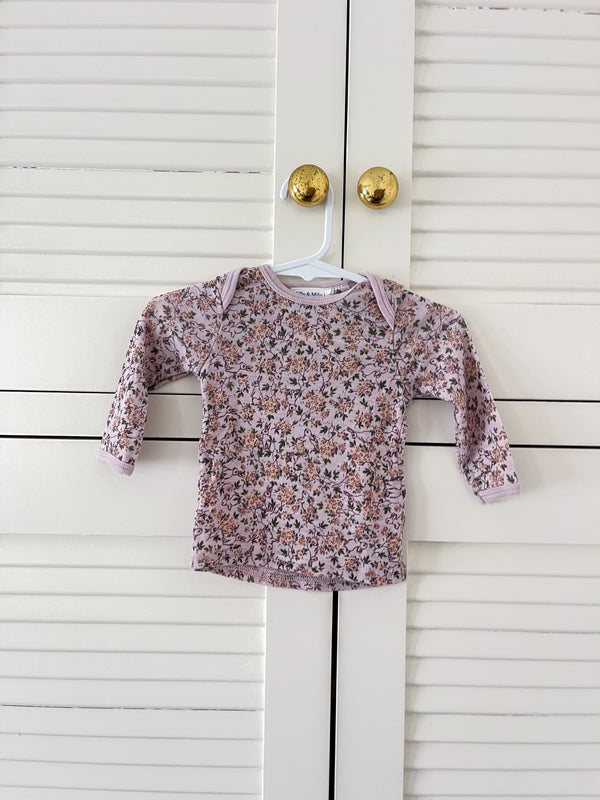 Milly & Milo merino long sleeve tee - bunny floral (3-6m)