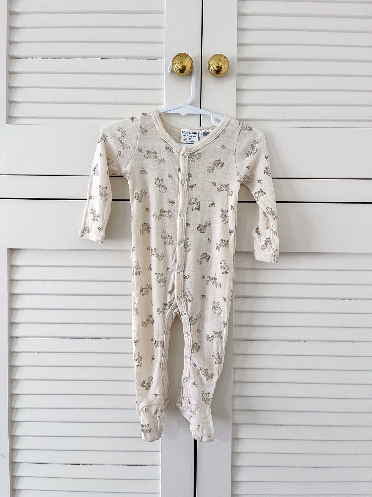 Milly & Milo merino button onesie - squirrels (newborn)