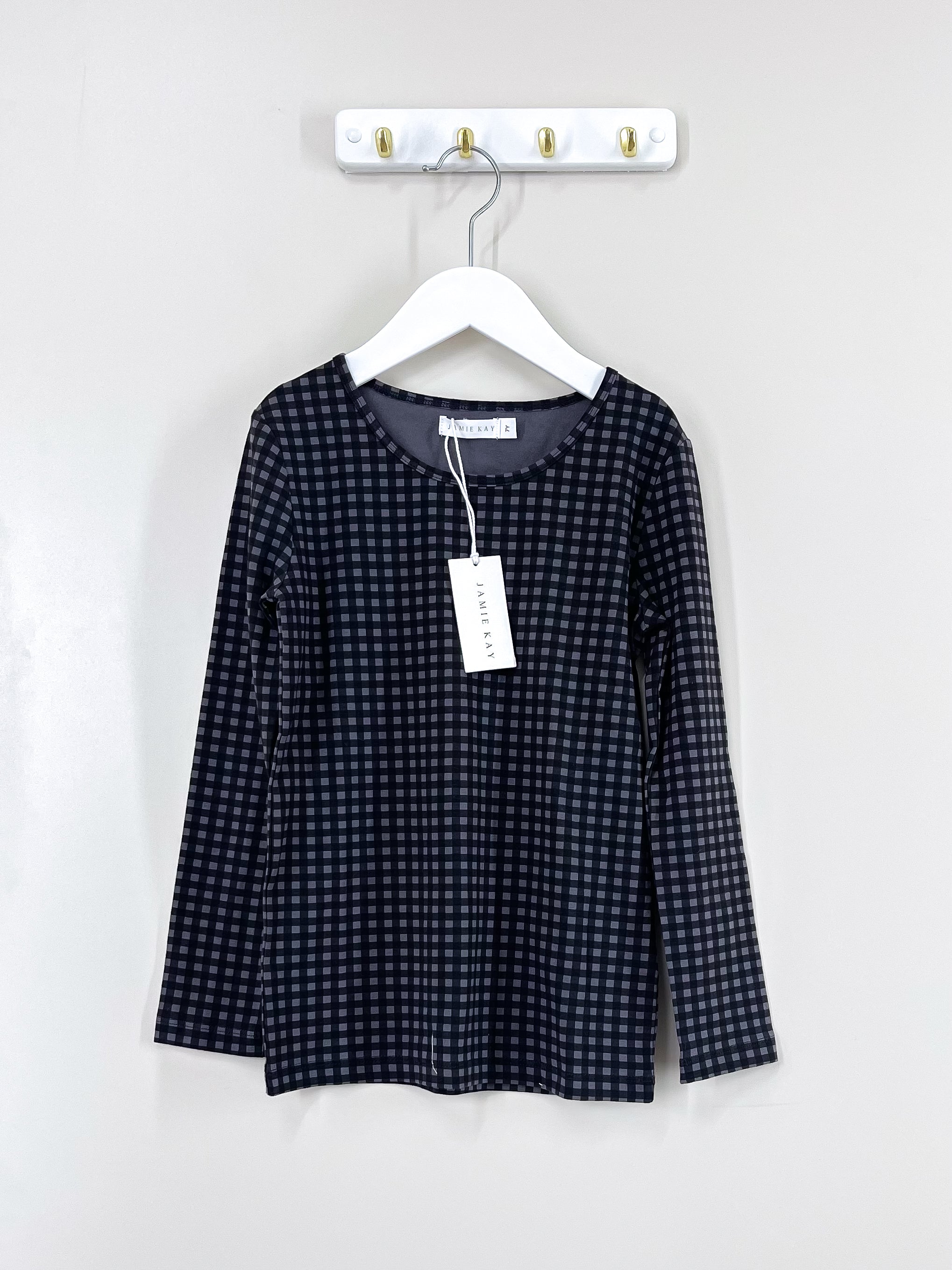 BNWT Jamie Kay organic long sleeve tee - gingham night (7y)