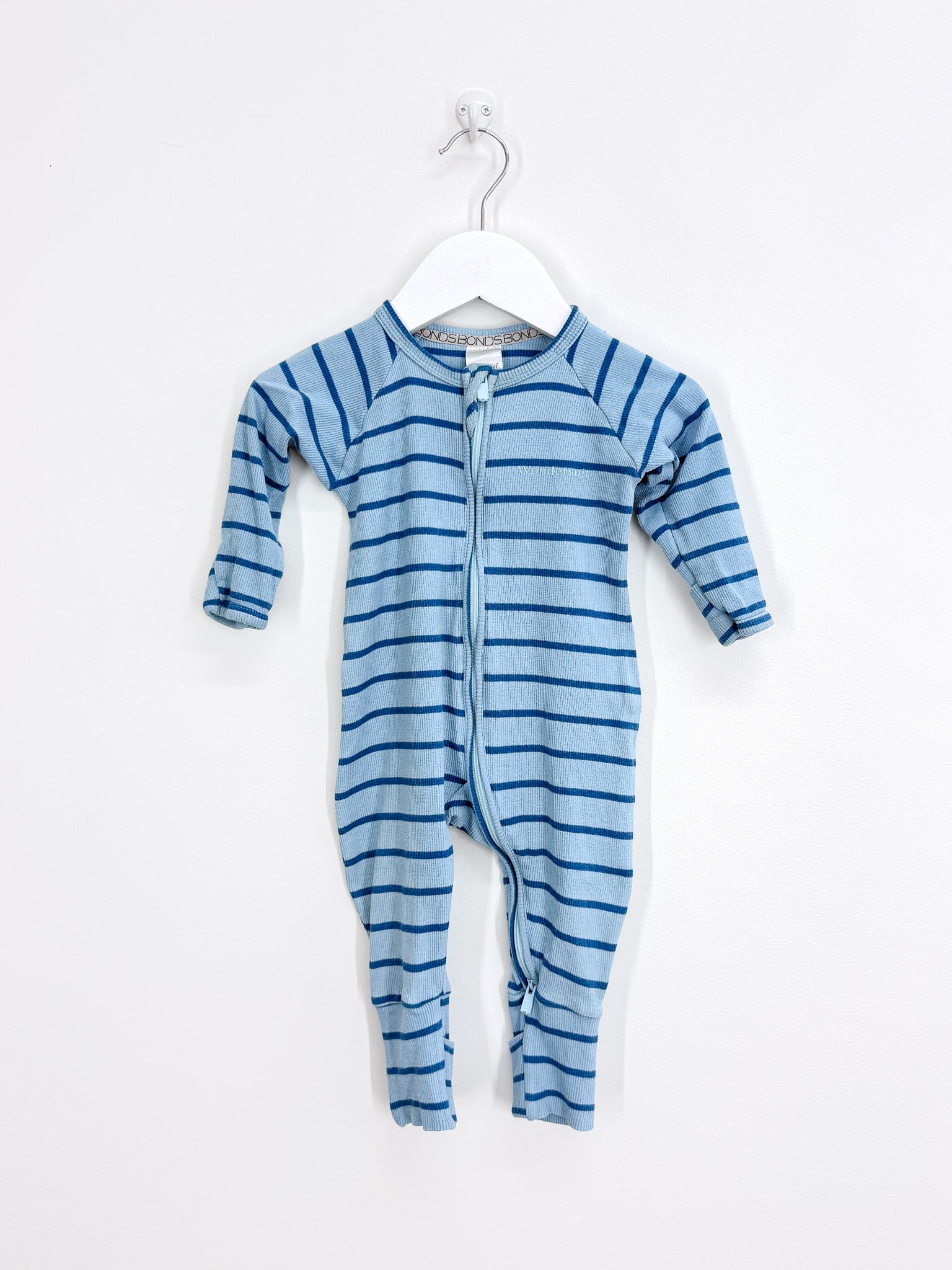 Bonds ribbed wondersuit - blue stripe (3-6m)