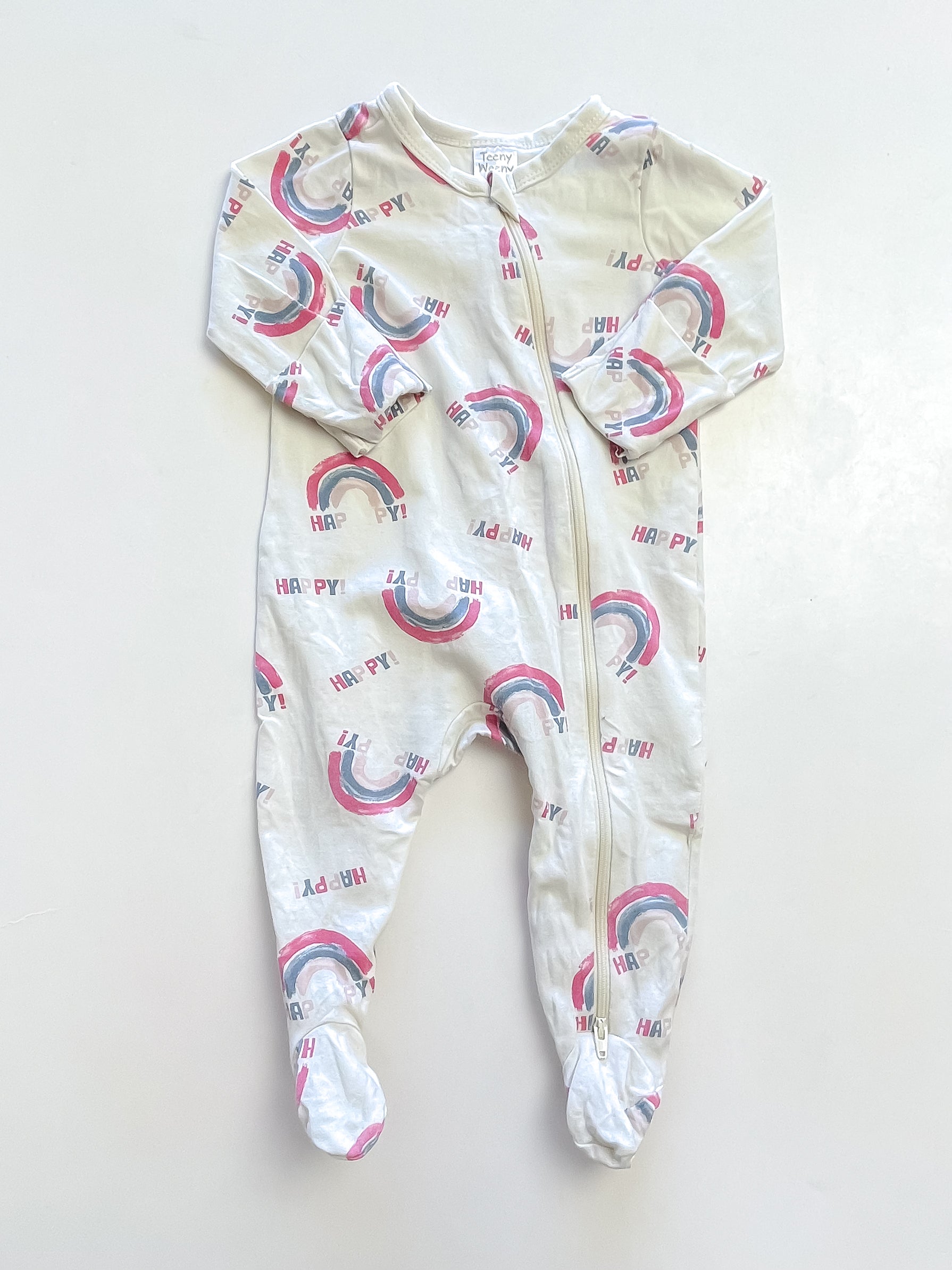 Teeny Weeny happy rainbow sleepwear zip onesie (3-6m)