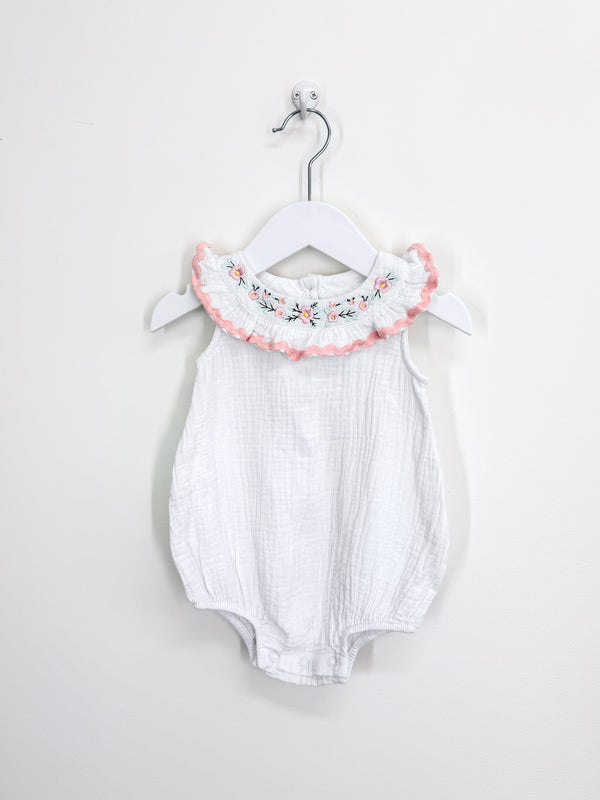 Teeny Weeny muslin embroidered romper (6-12m)
