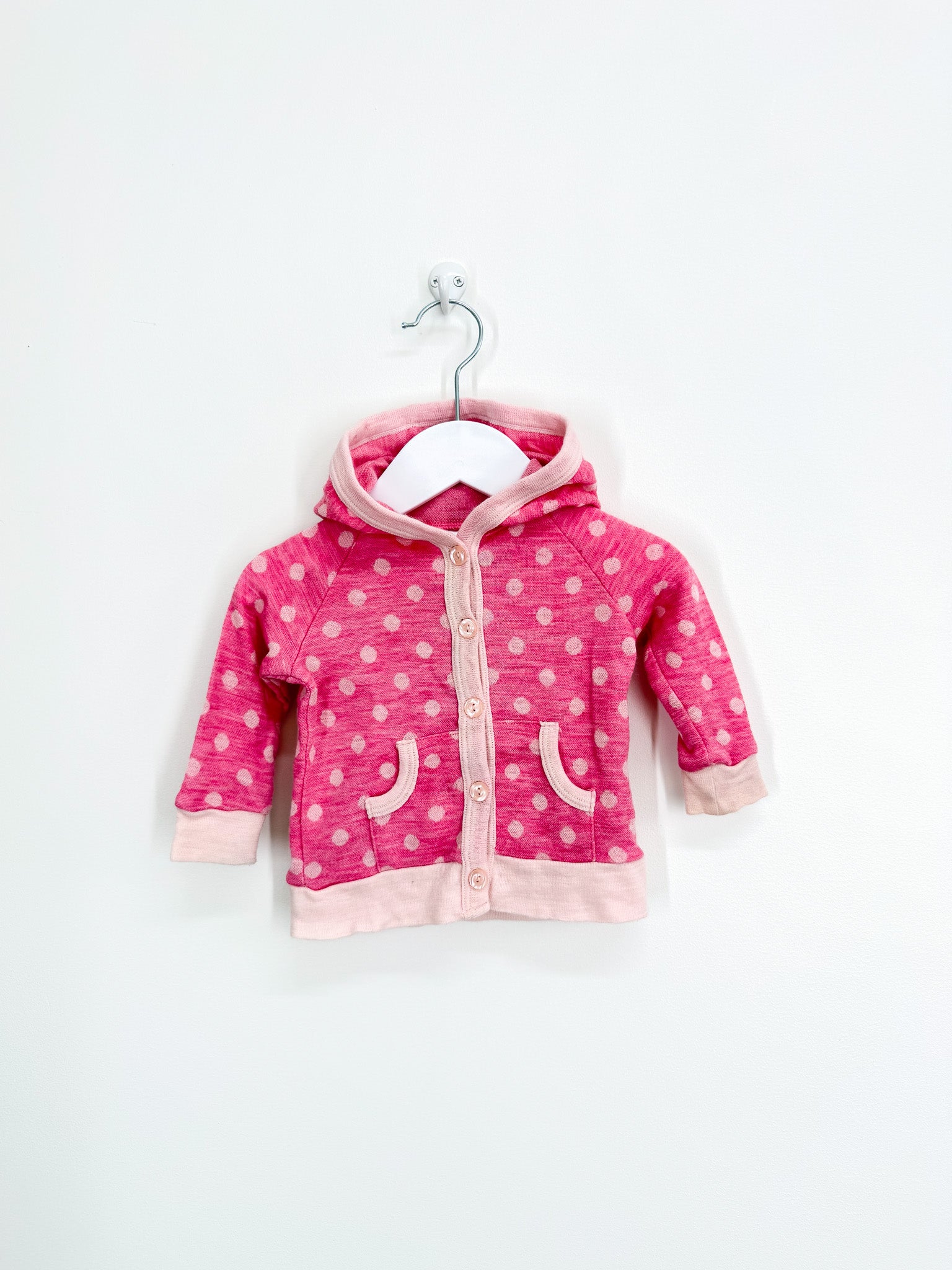 Teeny Weeny merino hooded cardigan - pink spot (3-6m)