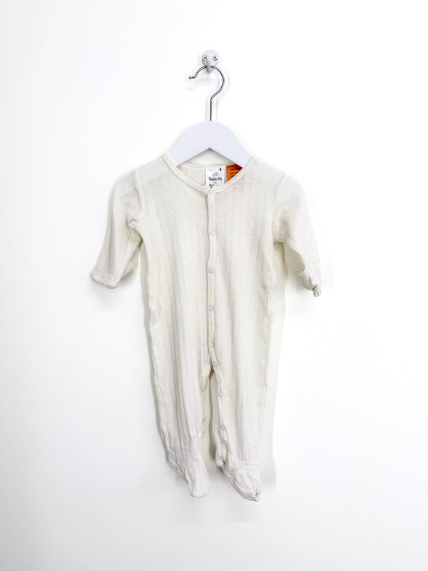 Superfit merino cotton rib button onesie (0-3m)