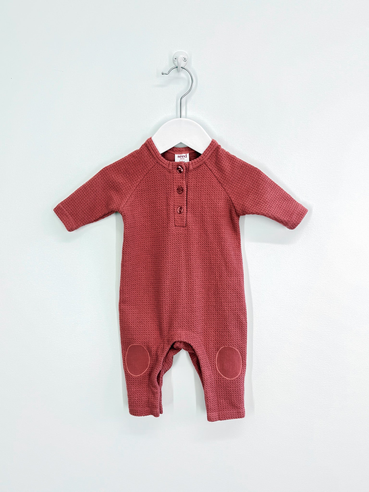 Seed waffle henley onesie (0-3m)