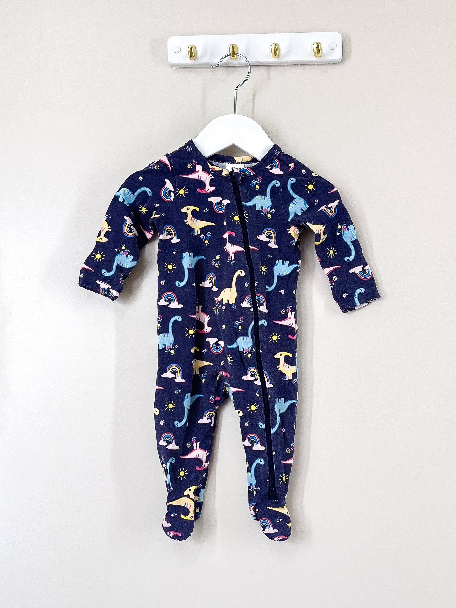 Teeny Weeny rainbow dino zip onesie (0-3m)