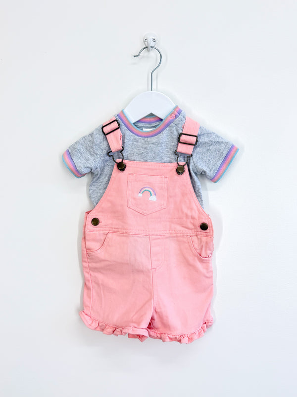 Teeny Weeny rainbow denim overalls + tee set (3-6m)