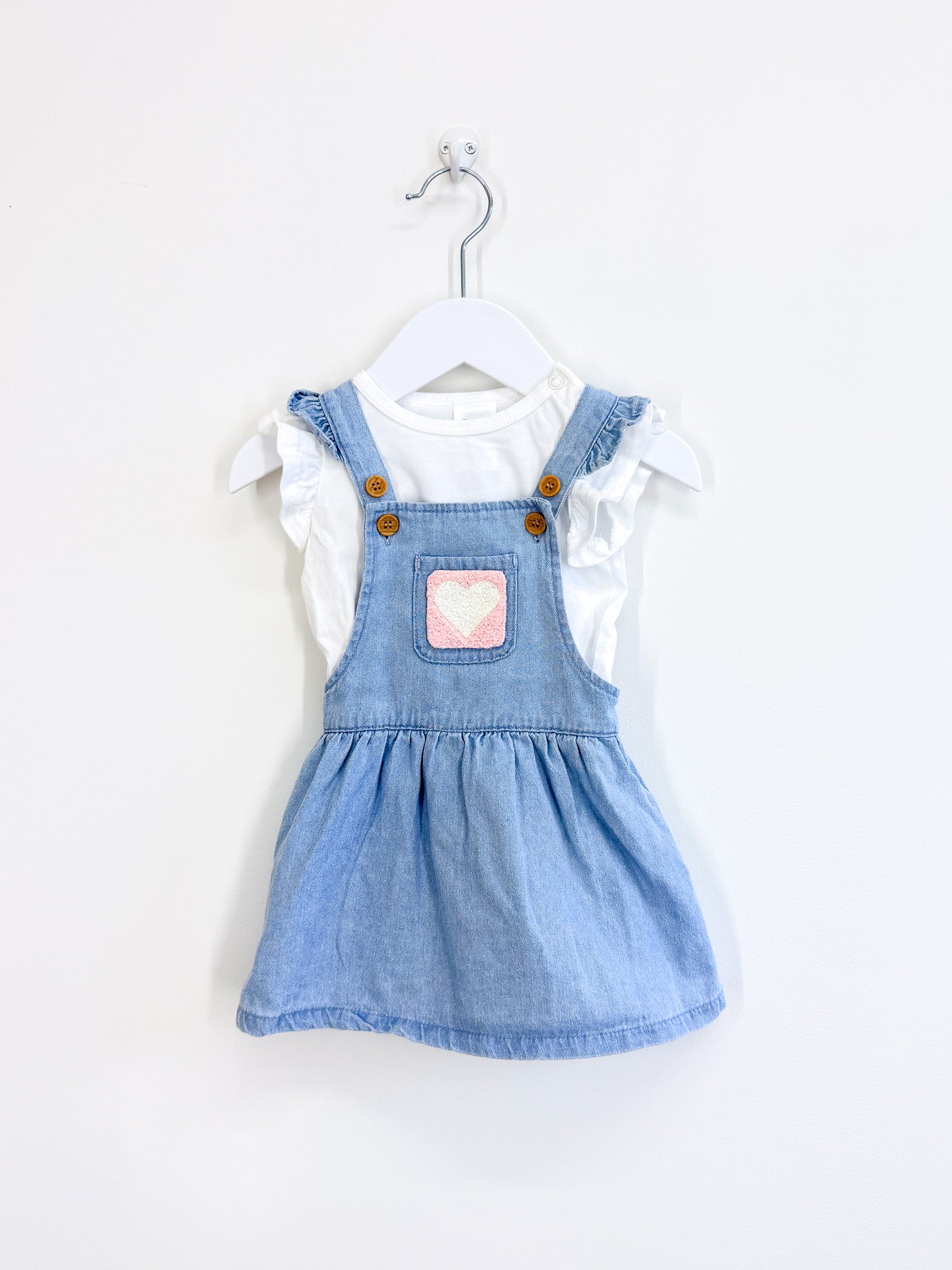 Teeny Weeny denim pinafore + tee set (3-6m)