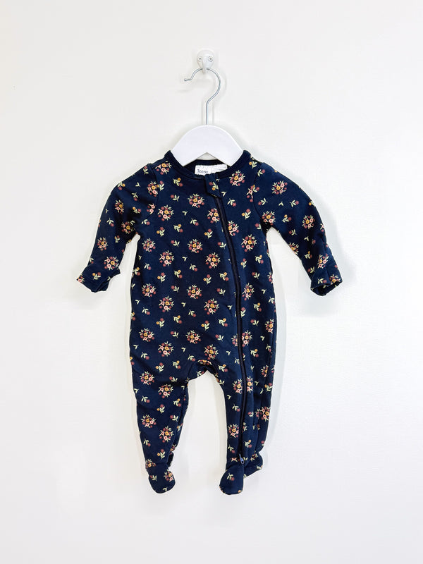 Teeny Weeny fleece navy floral zipsuit (0-3m)
